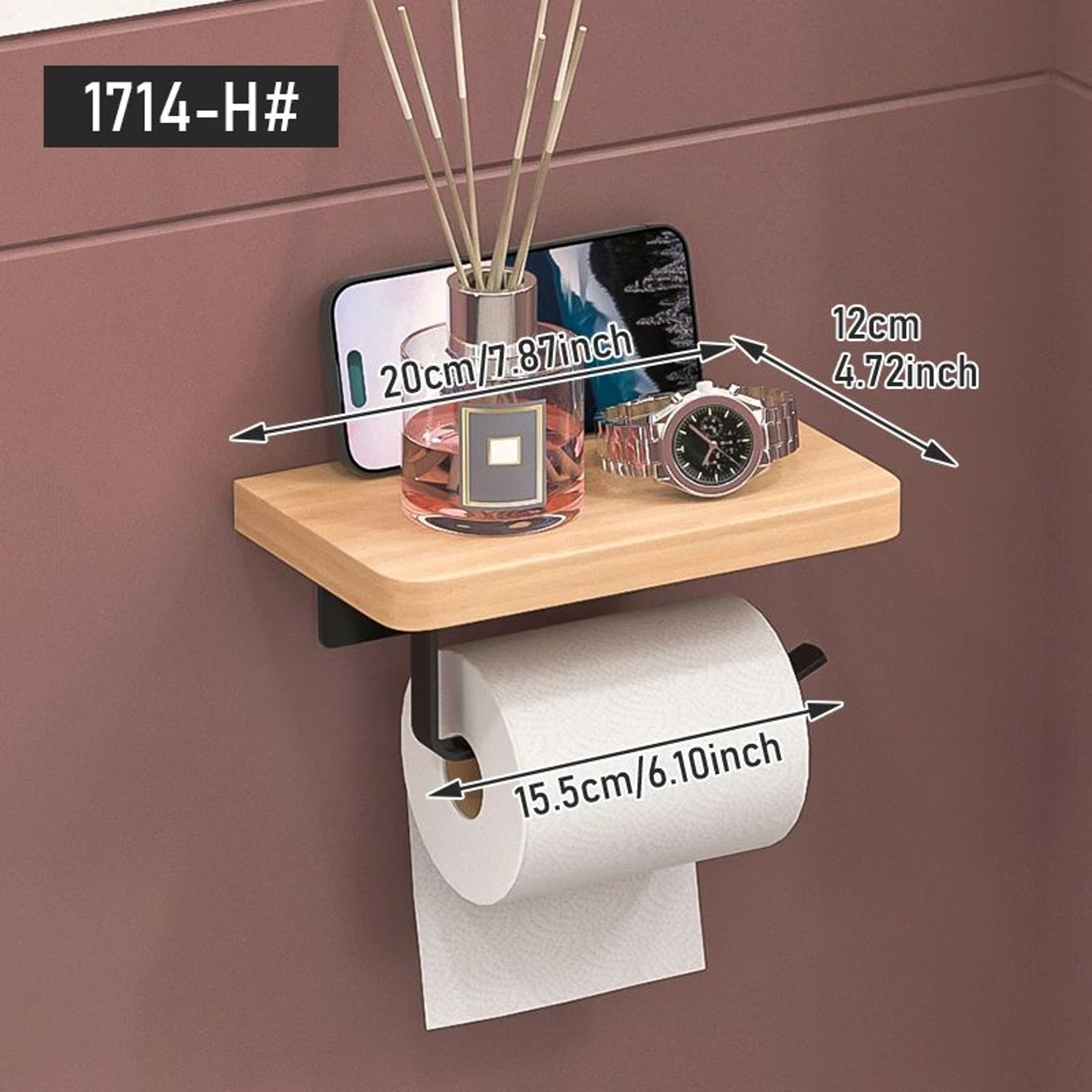Wooden Wall Mounted Toilet Paper Holder  SpaceSaving Bathroom Roll Dispenser 6