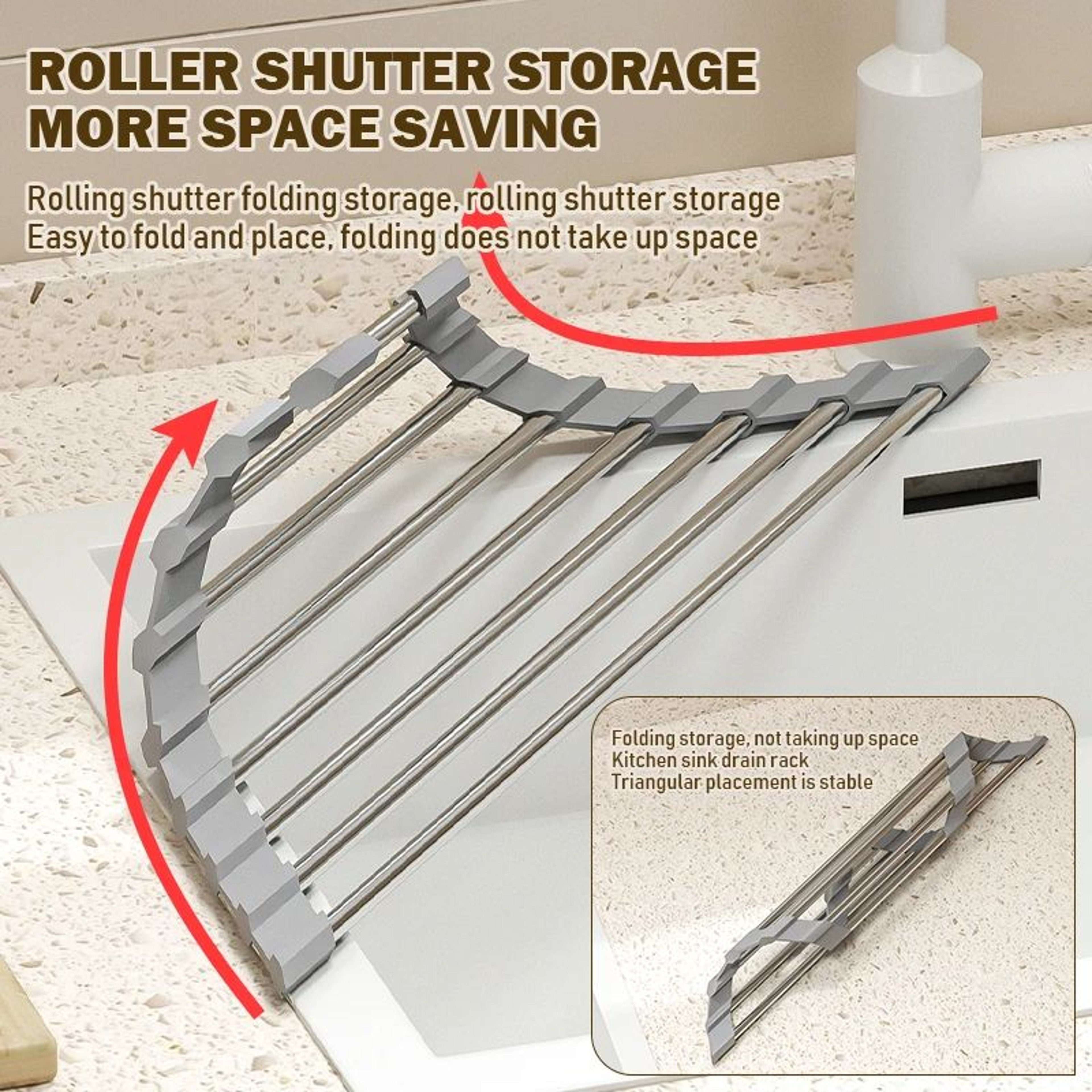 Triangle Roll Up Dish Drying Rack Stainless Steel Corner Sink Organizer 5