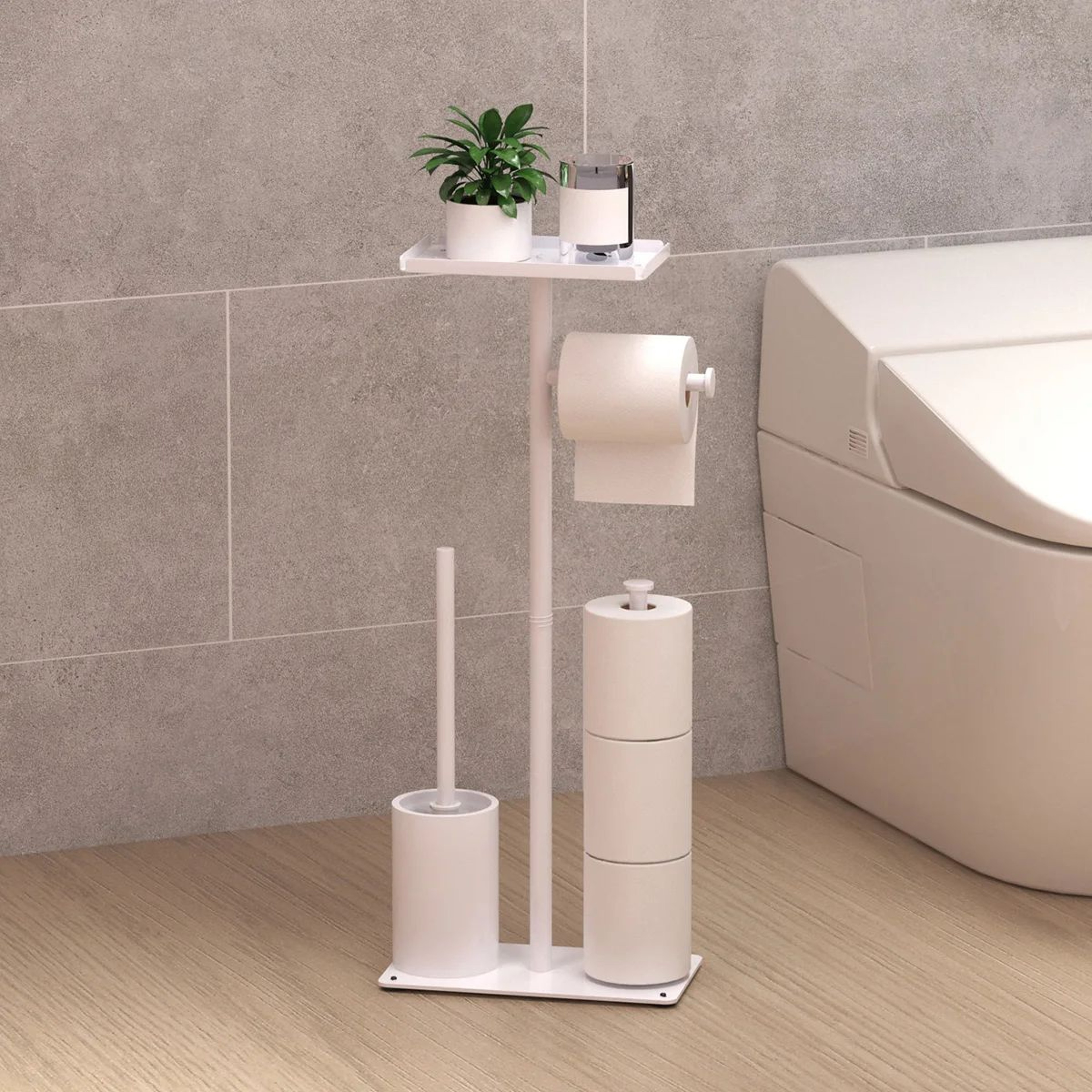 Freestanding Toilet Paper Holder With Storage Rack And Toilet Brush 2