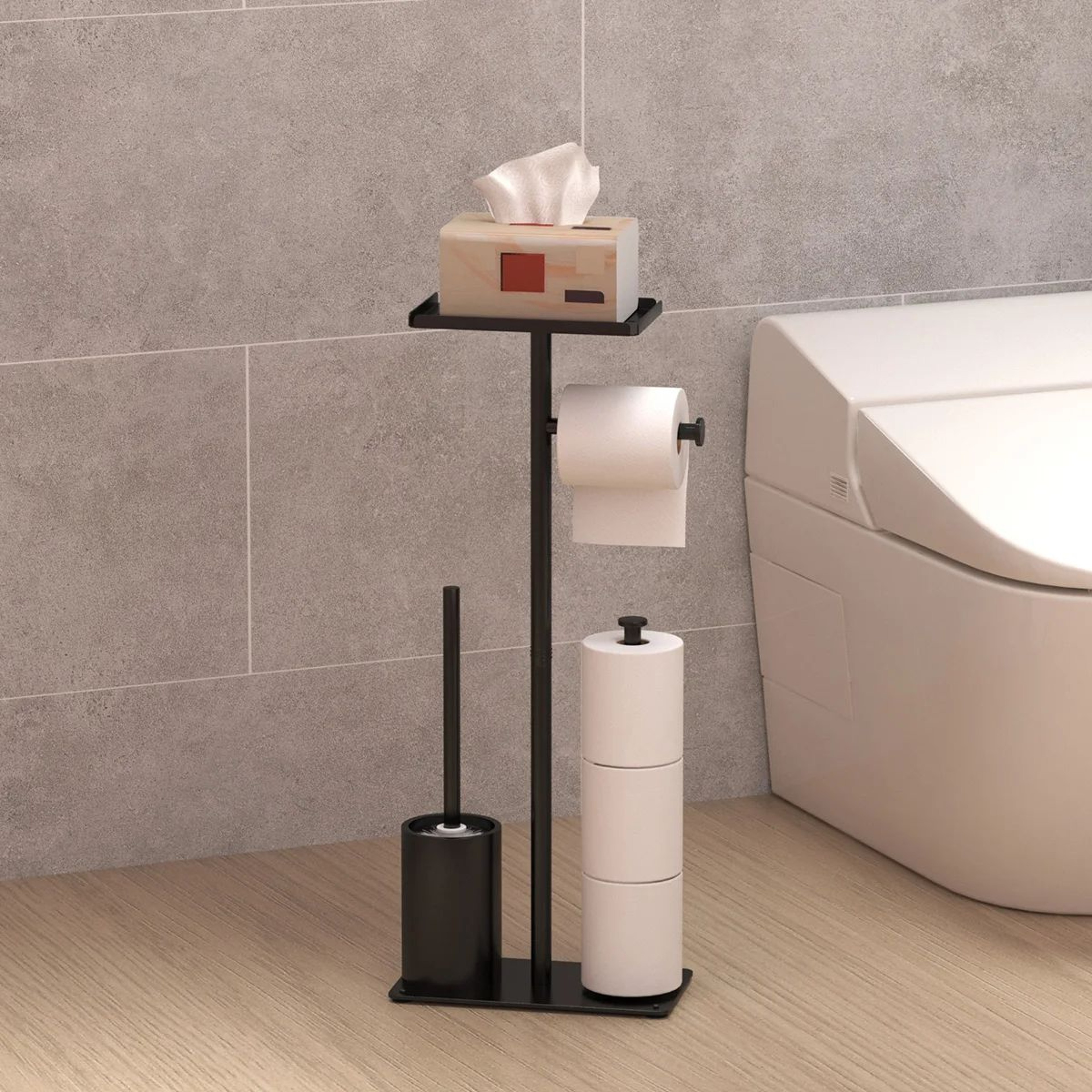 Freestanding Toilet Paper Holder With Storage Rack And Toilet Brush 3