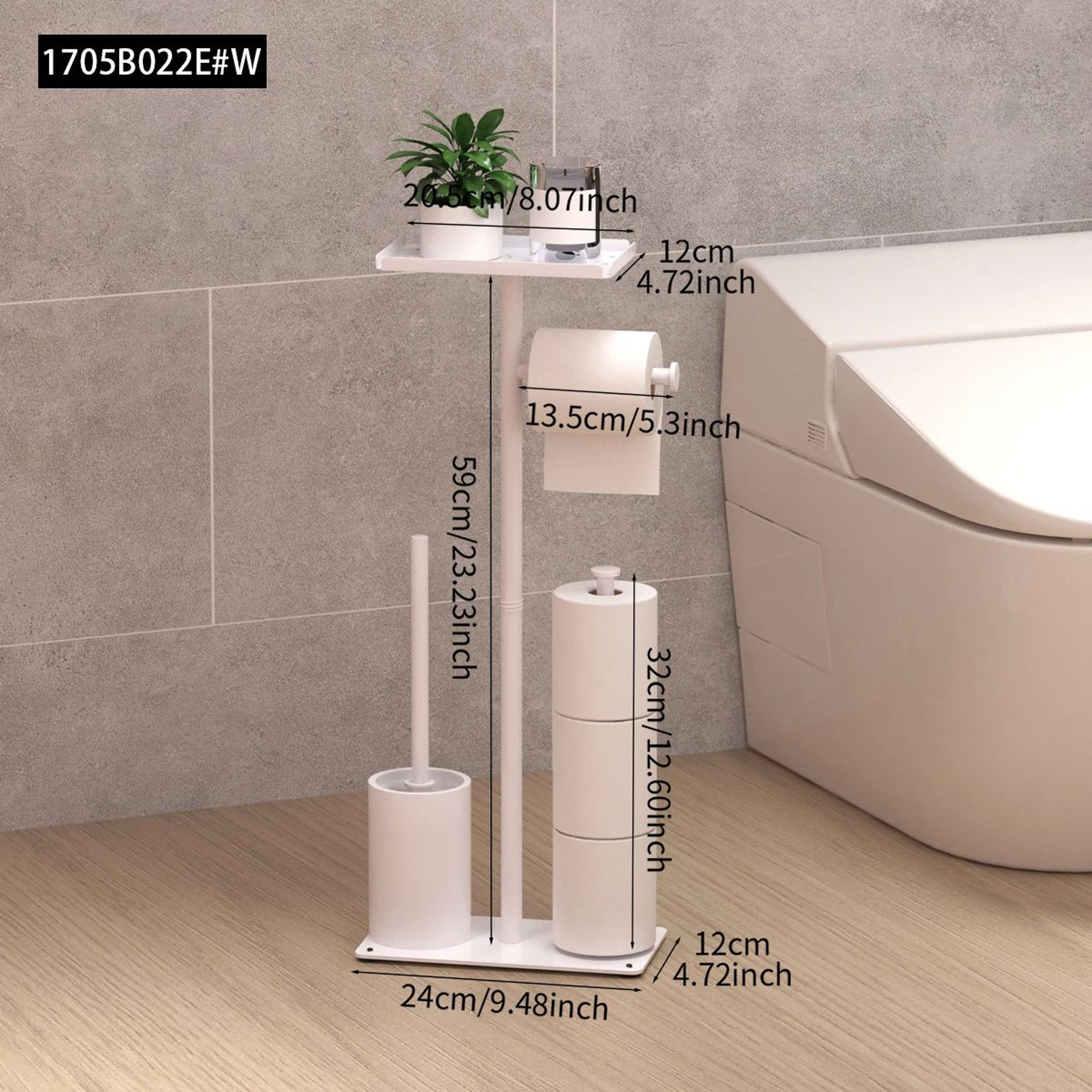 Freestanding Toilet Paper Holder With Storage Rack And Toilet Brush 6