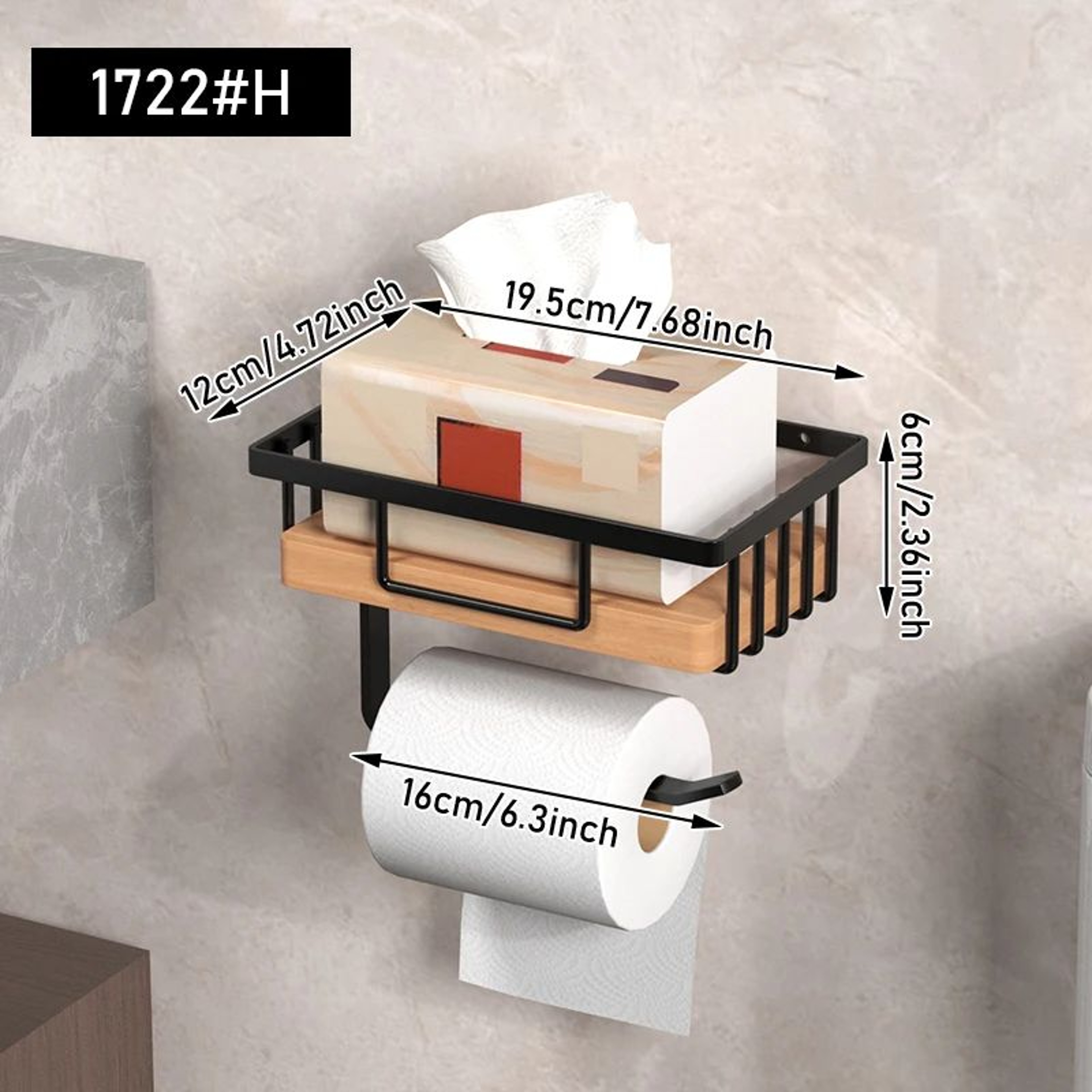 Wooden Toilet Paper Holder With Shelf Wall Mounted Bathroom Organizer 6