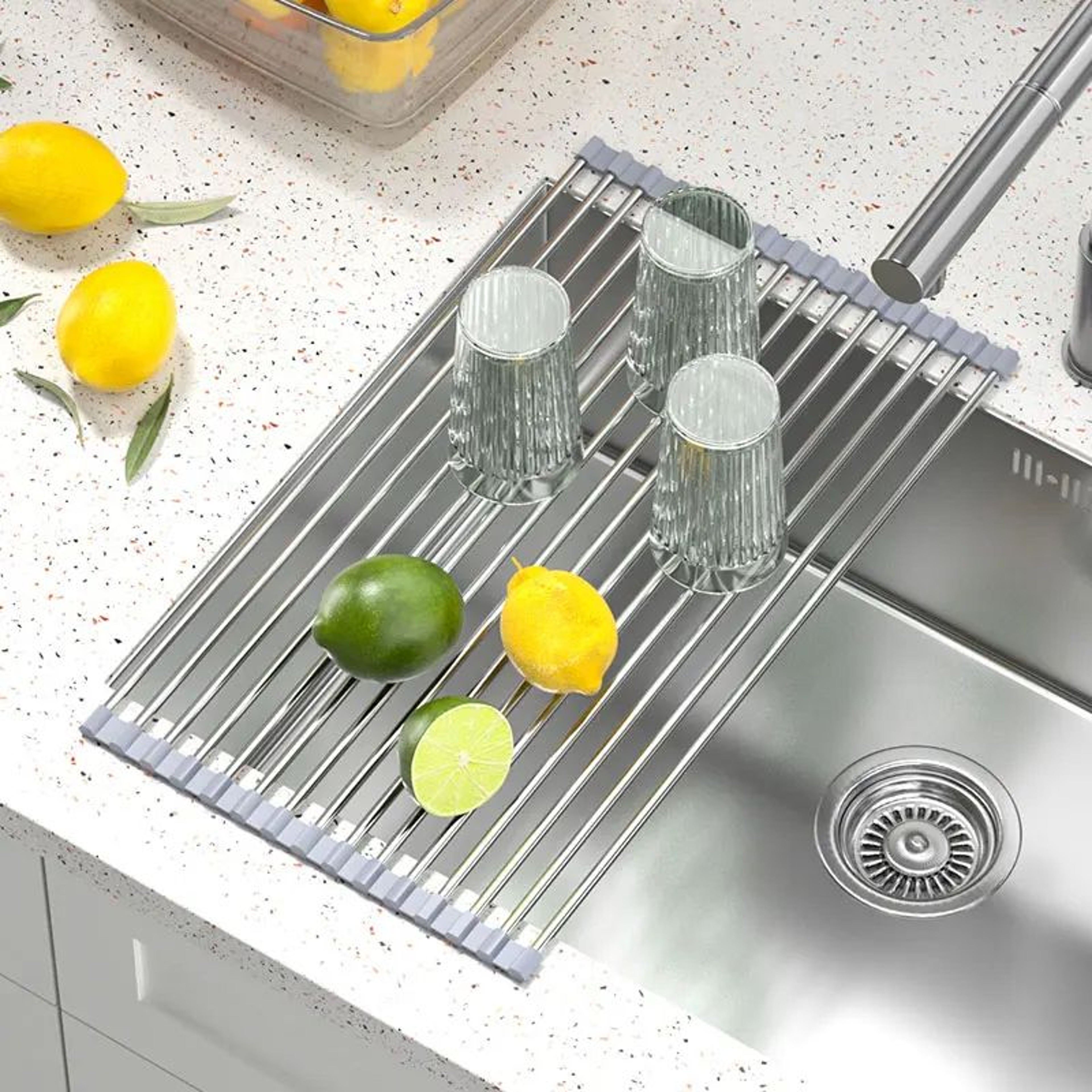 Roll Up Over Sink Stainless Steel Dish Drying Rack 3