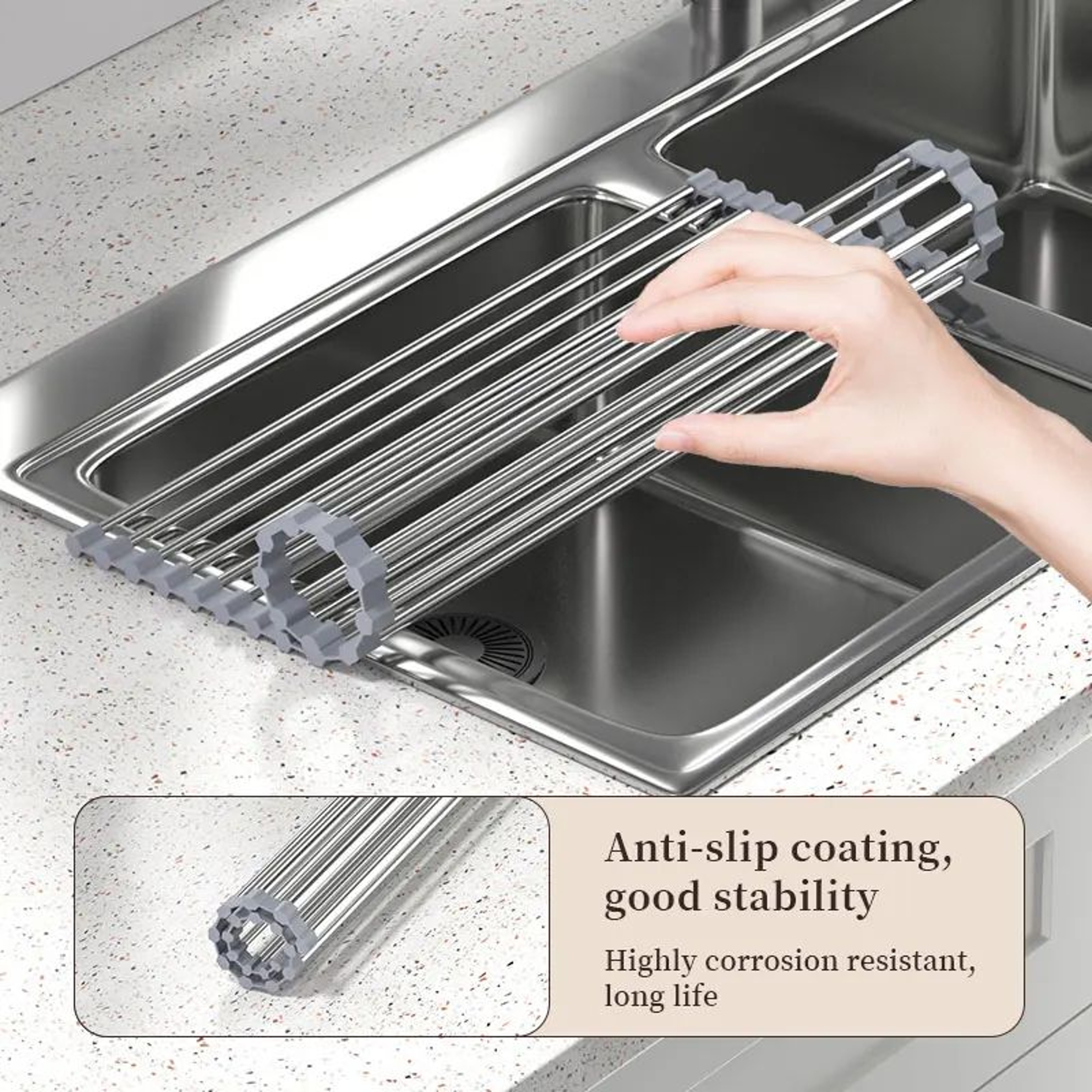 Roll Up Over Sink Stainless Steel Dish Drying Rack 0