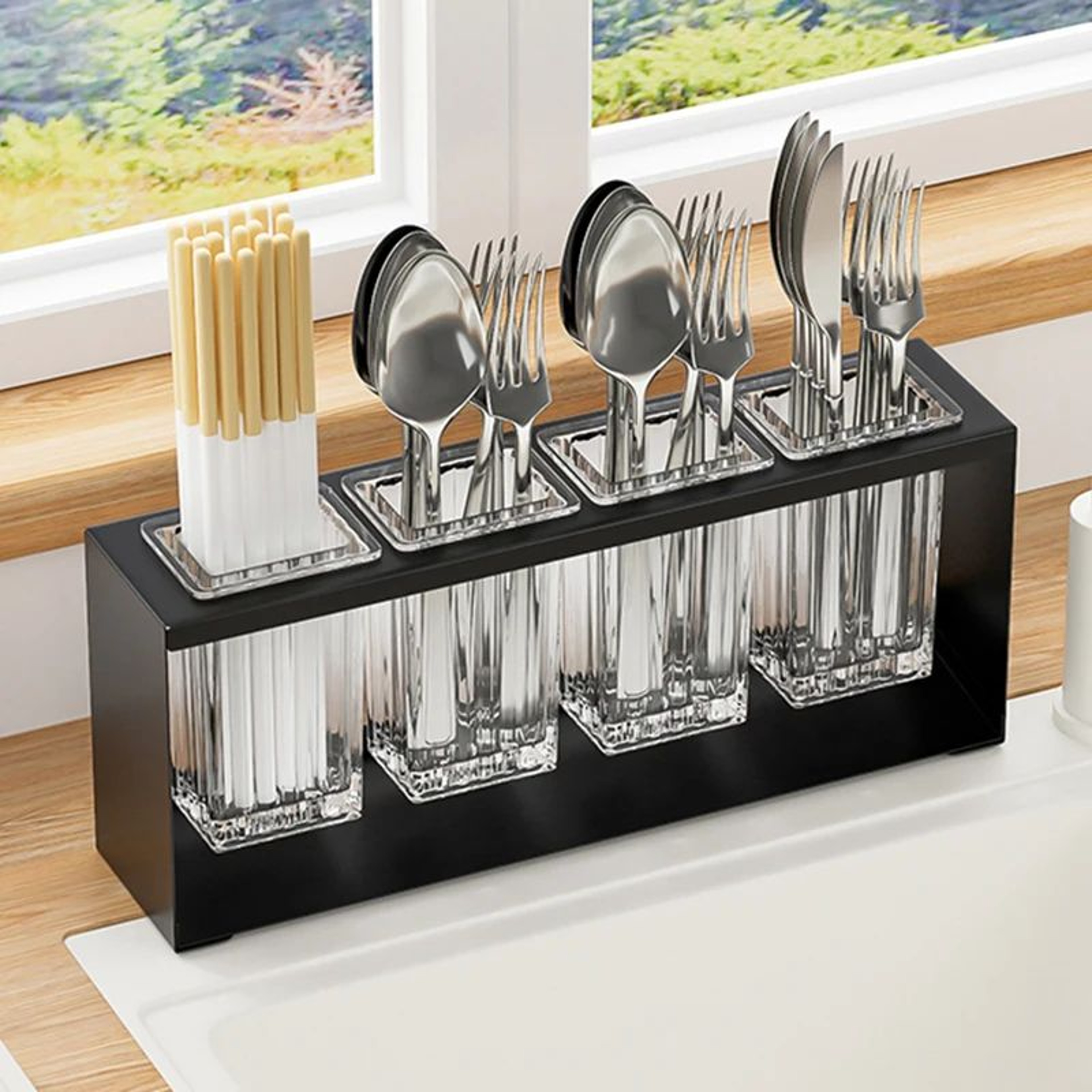Countertop Chopstick And Utensil Holder With Drainage Rack 2