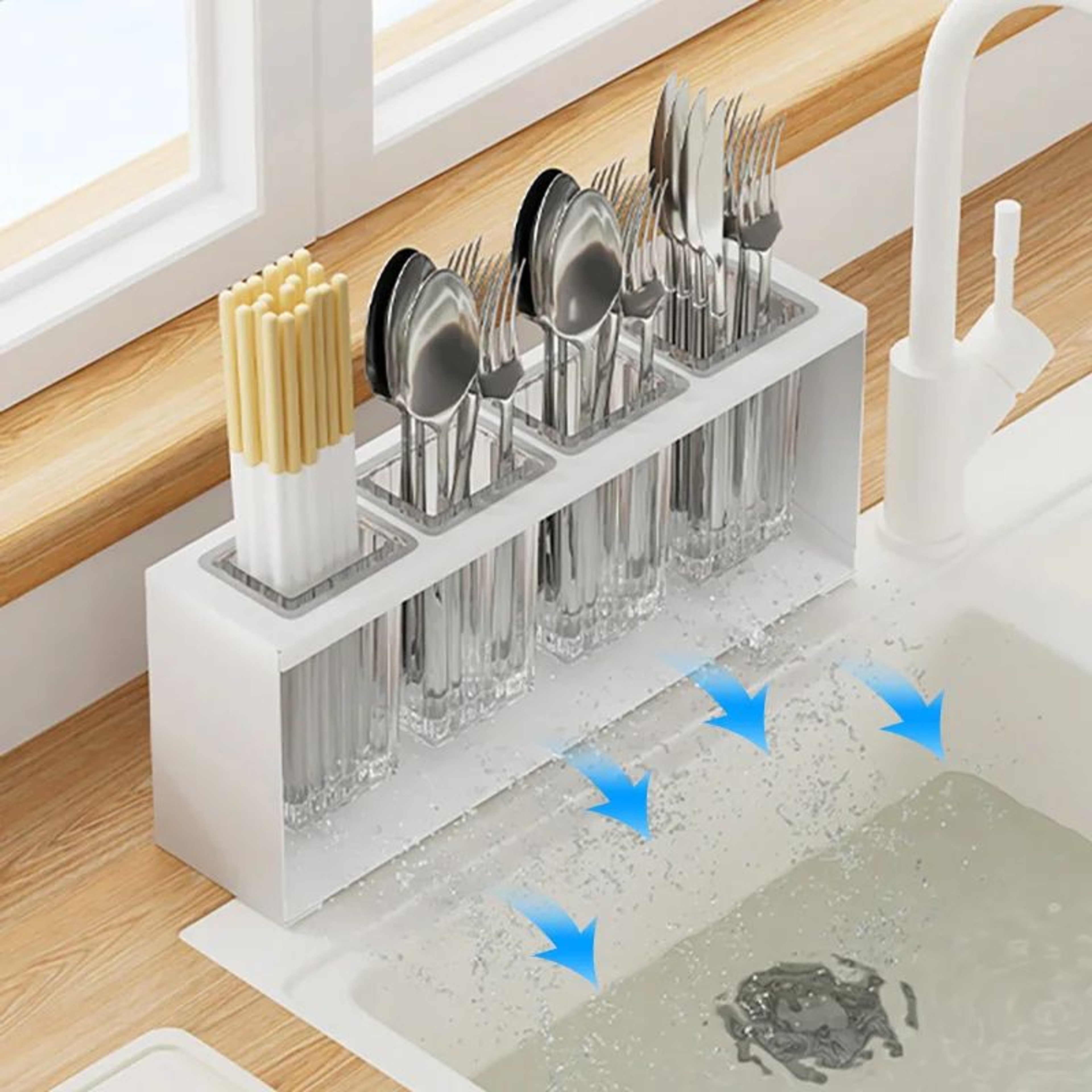 Countertop Chopstick And Utensil Holder With Drainage Rack 3