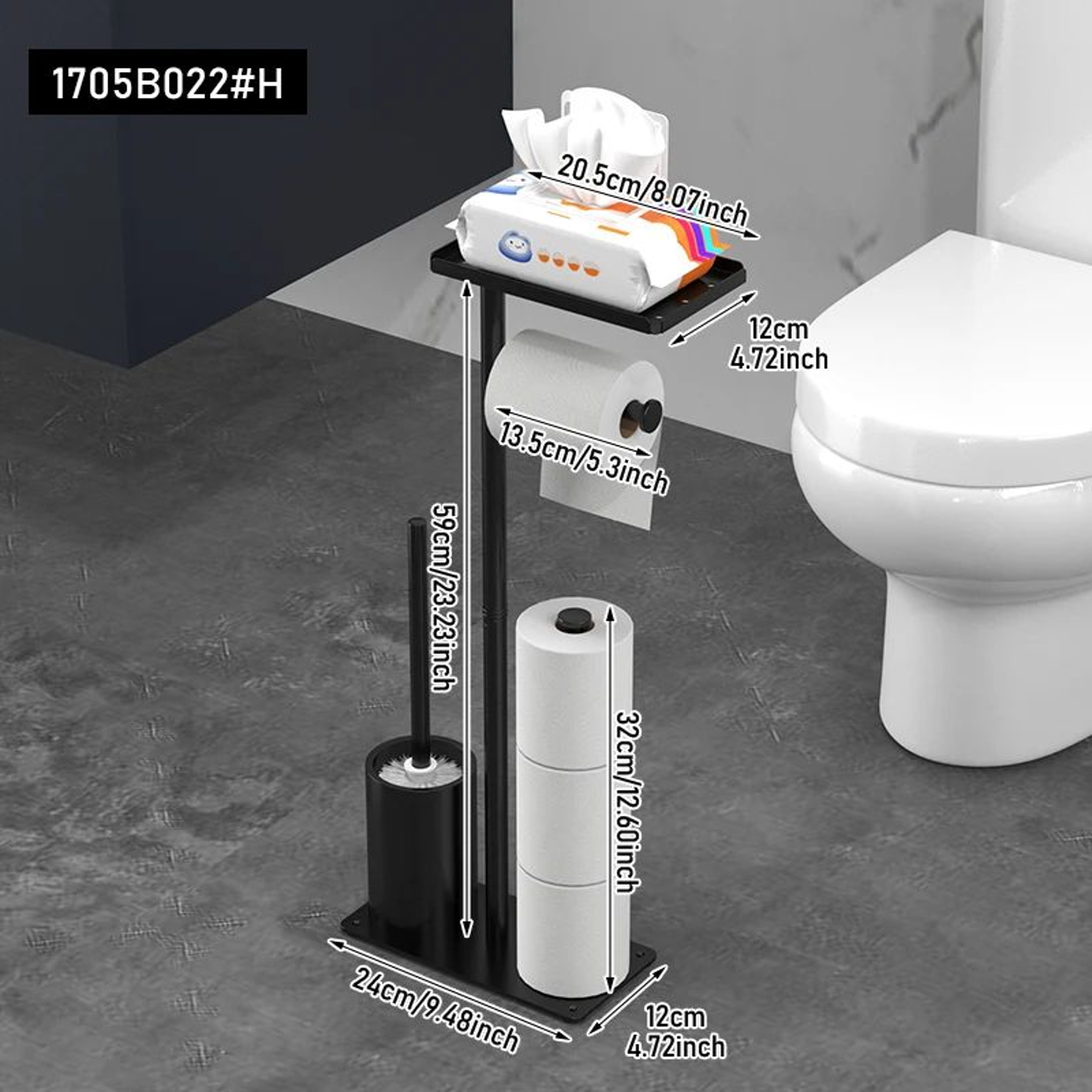 Freestanding Toilet Paper Holder With Storage Tray And Magnetic Roll Bracket 7