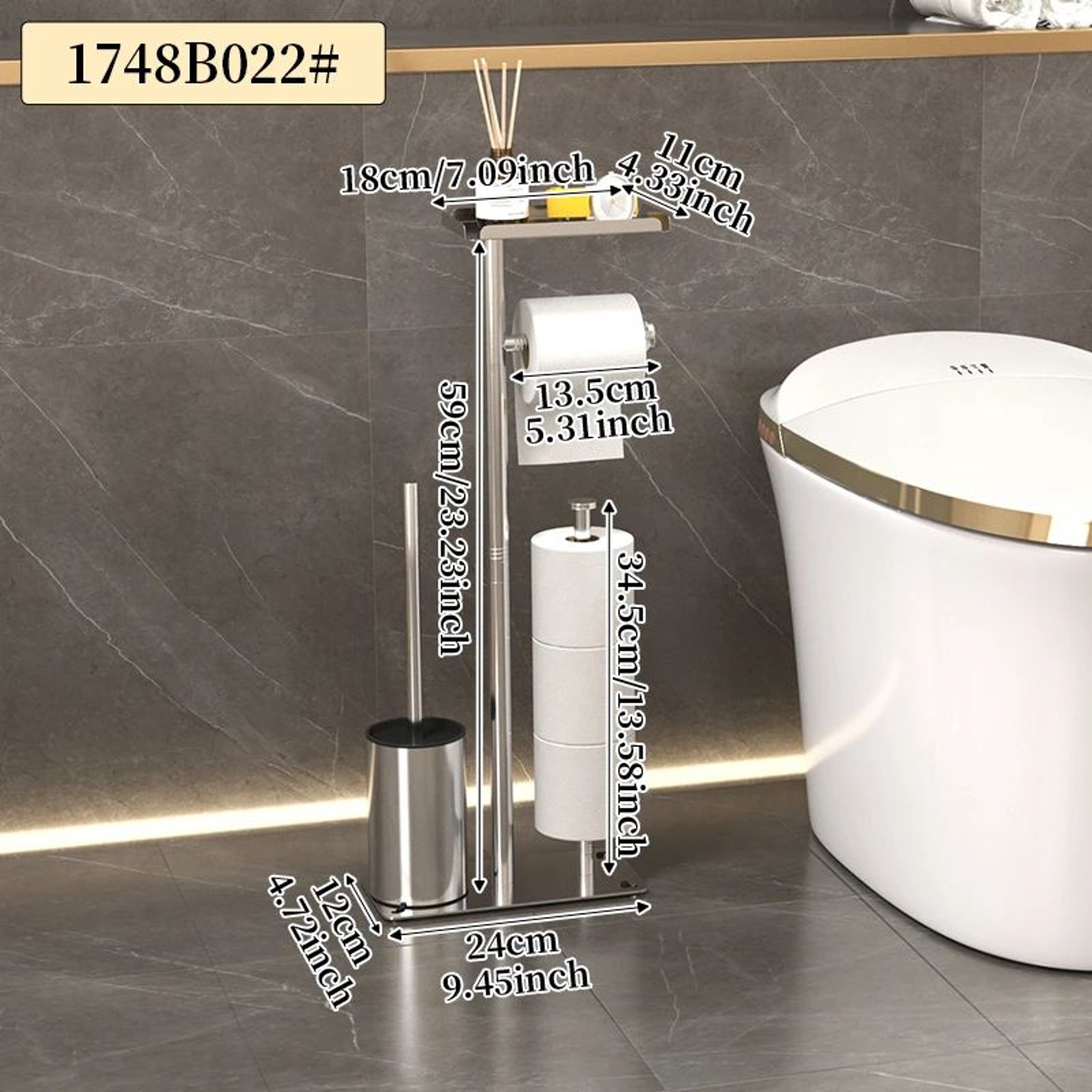 Luxury Floor Standing Toilet Paper Holder With Toilet Brush And Storage Rack 9
