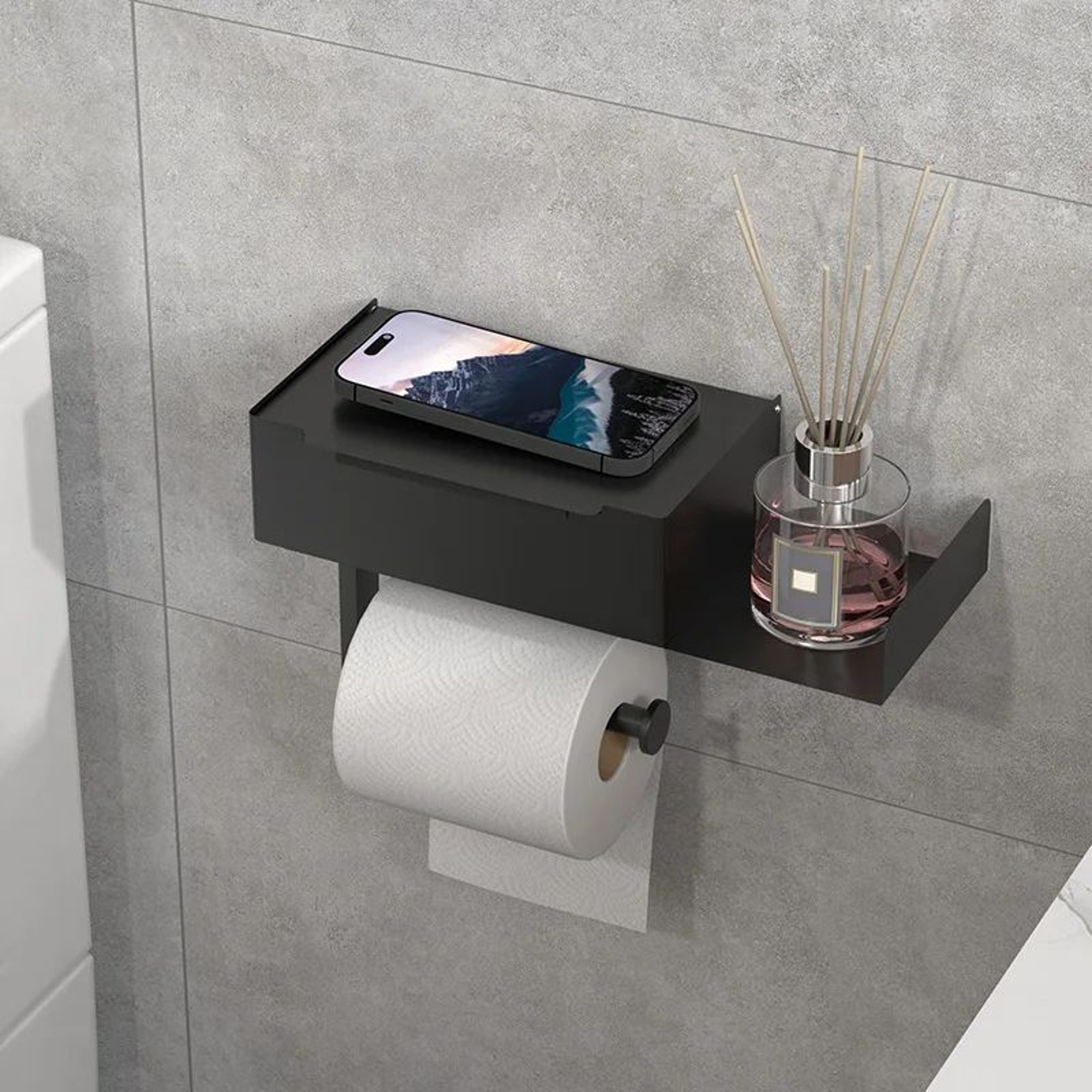 Wall Mounted Toilet Paper Holder With Shelf And Wet Wipes Storage 2