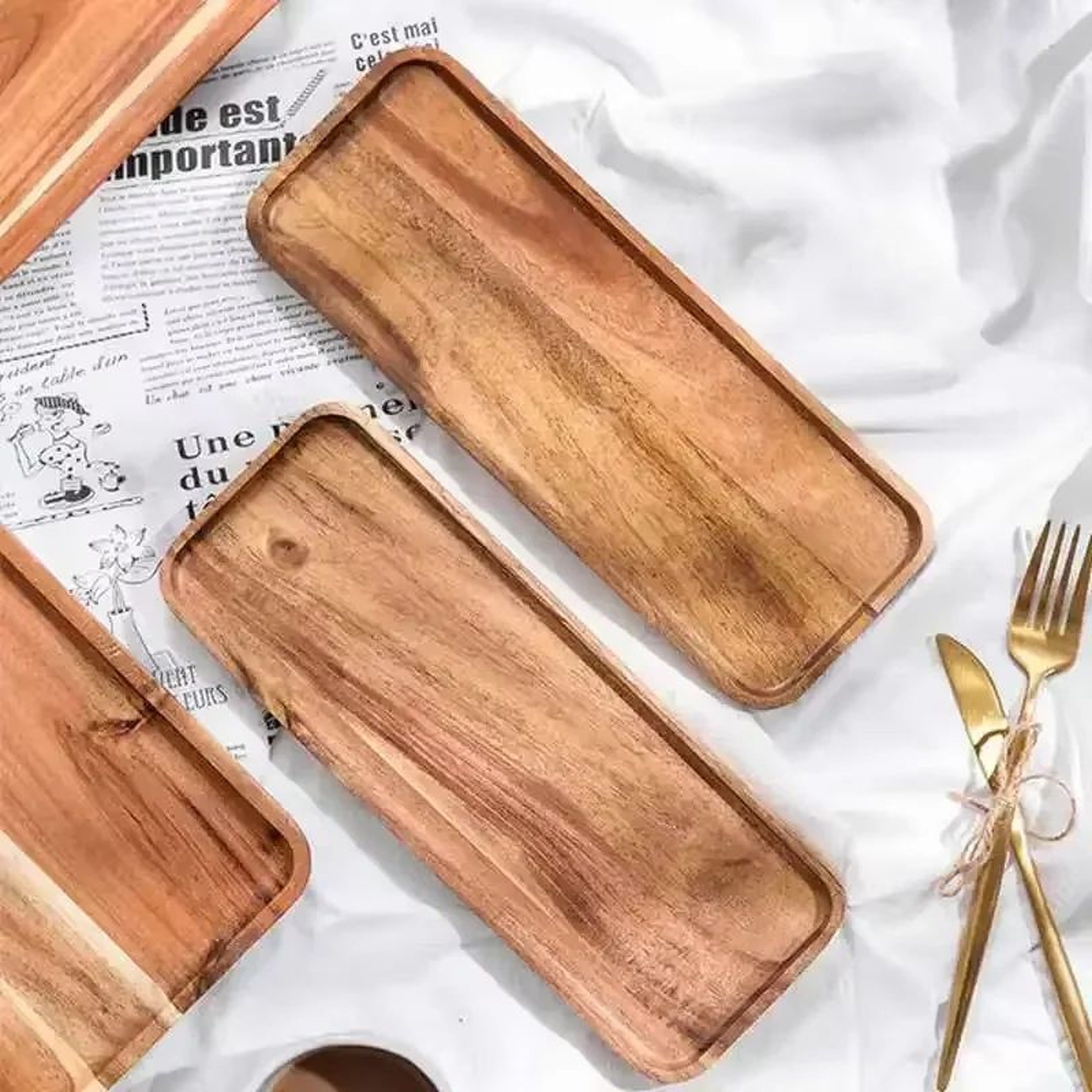 Natural Acacia Wood Serving Tray  Rectangular Coffee Tea And Snack Tray 3