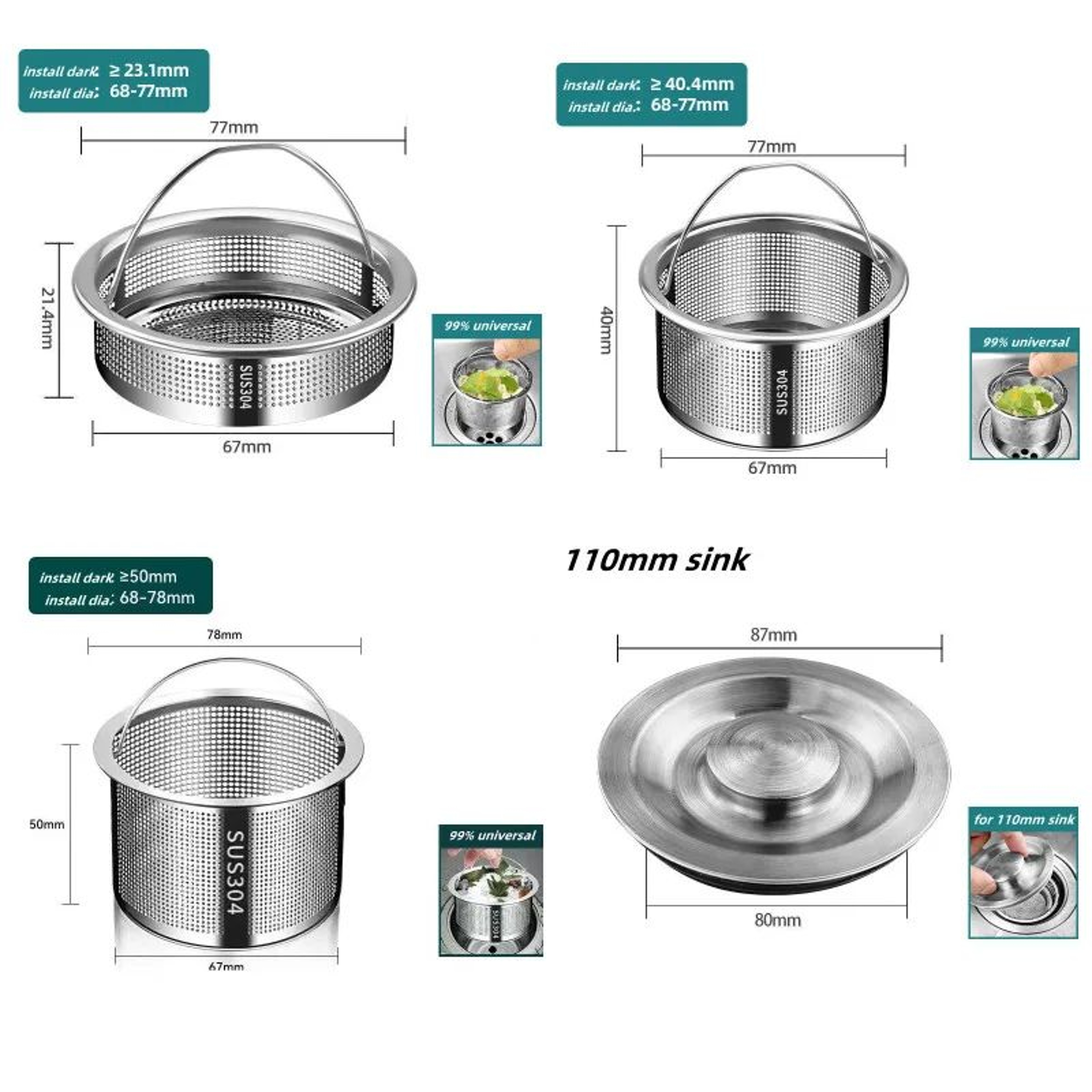 Stainless Steel Kitchen Sink Strainer Fine Mesh Drain Filter Basket With Handle 5