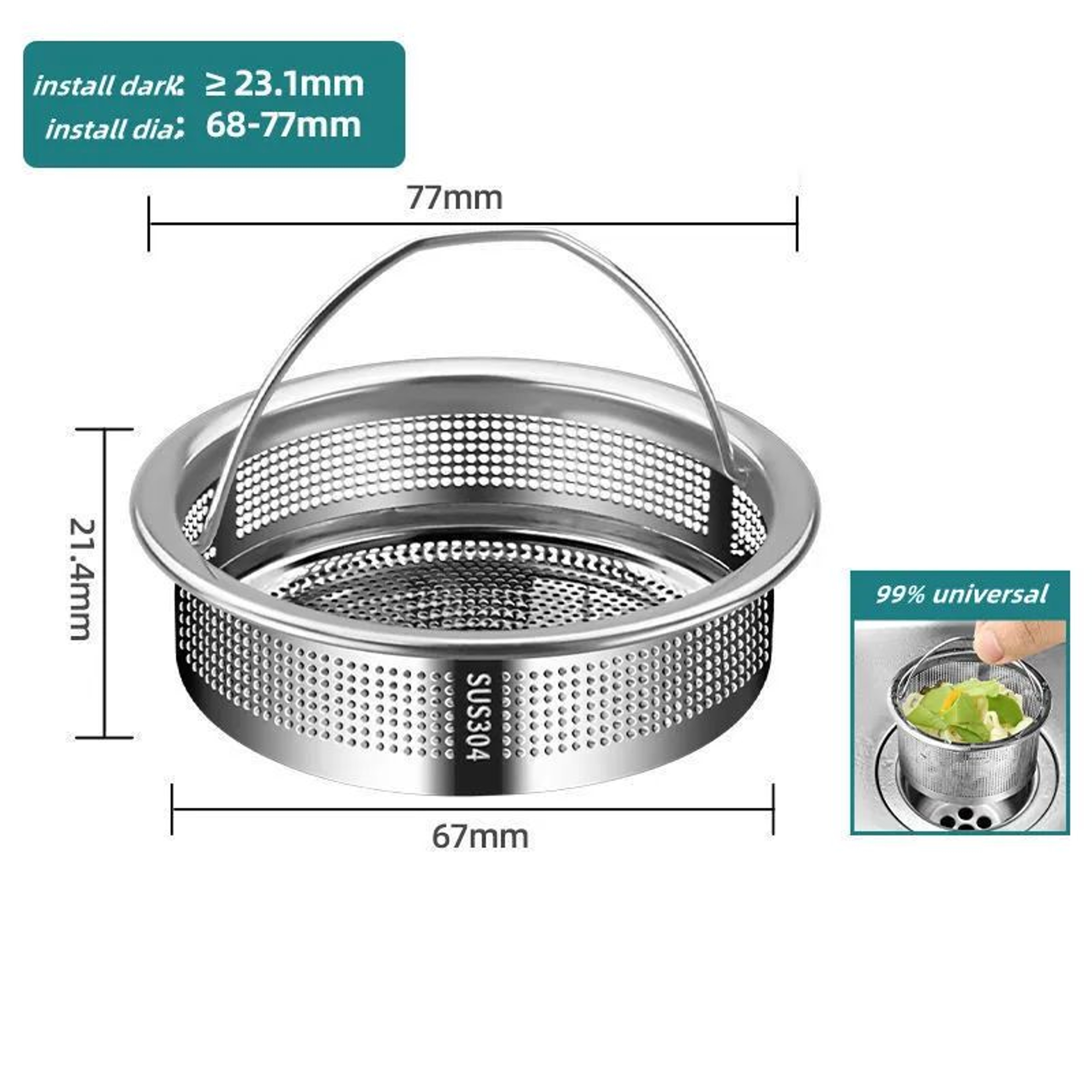 Stainless Steel Kitchen Sink Strainer Fine Mesh Drain Filter Basket With Handle 9