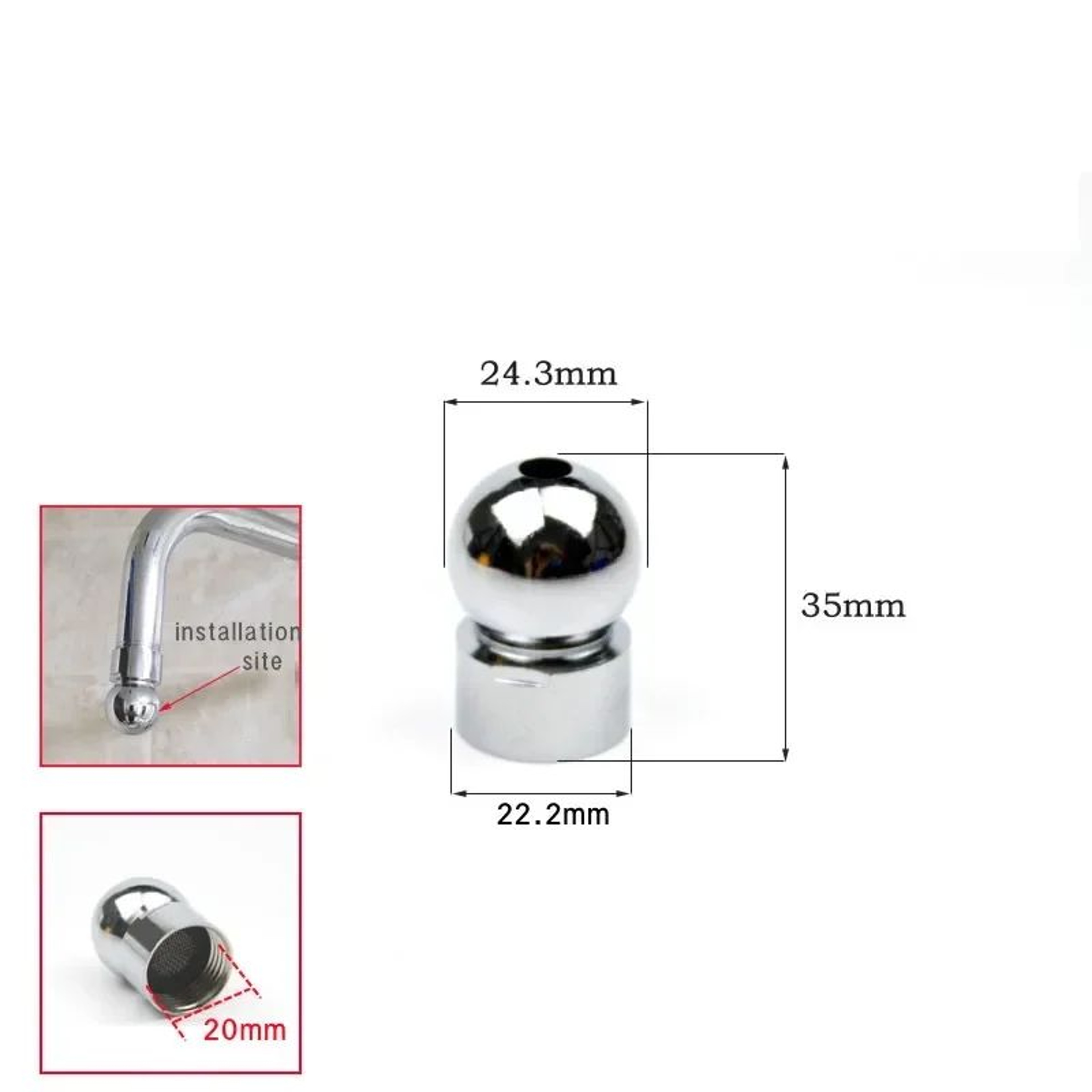 Copper Universal Rotating Shower Head Ball Joint Connector With Washer 6