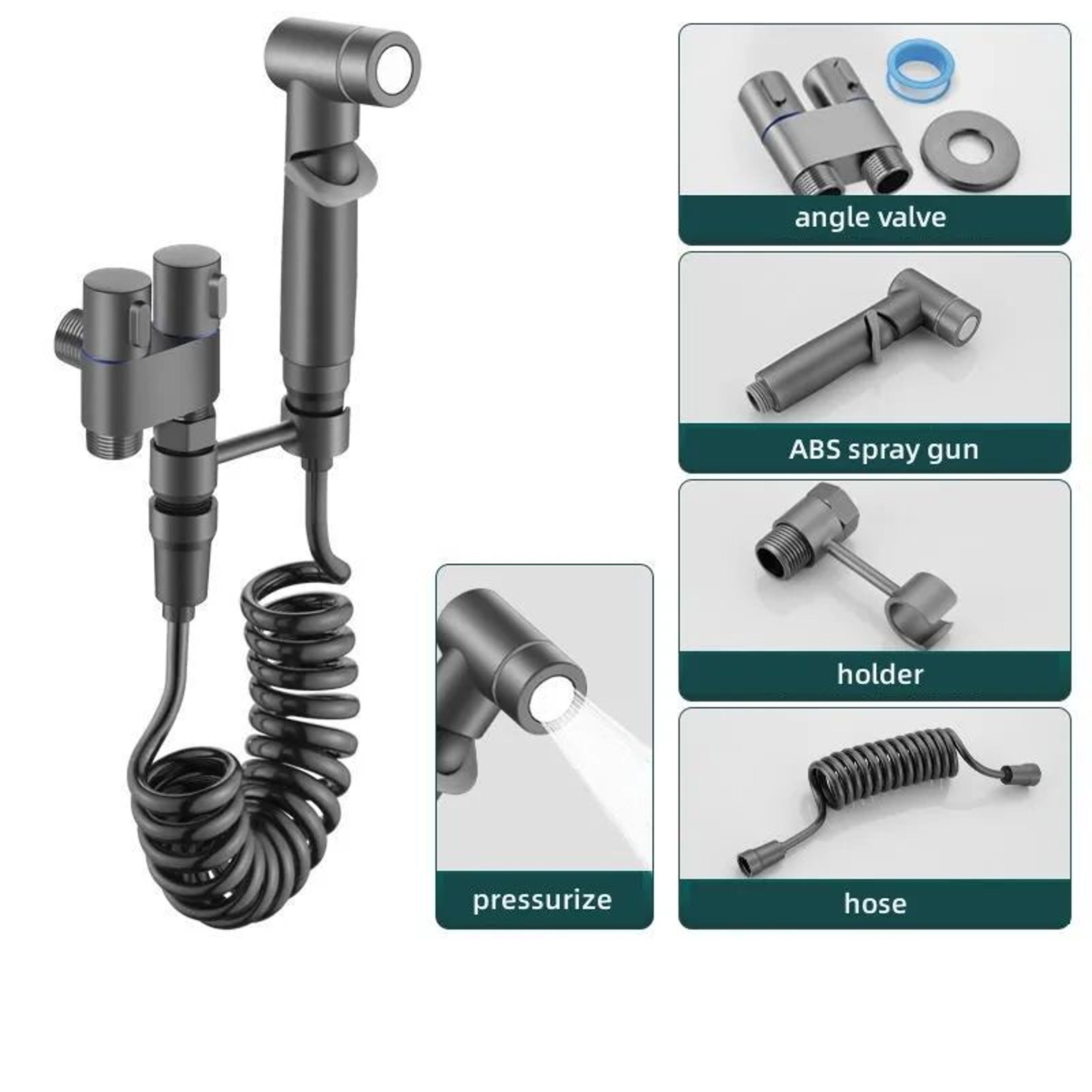 Handheld Bidet Sprayer Set With Double Outlet Angle Valve For Toilet Cleaning 7