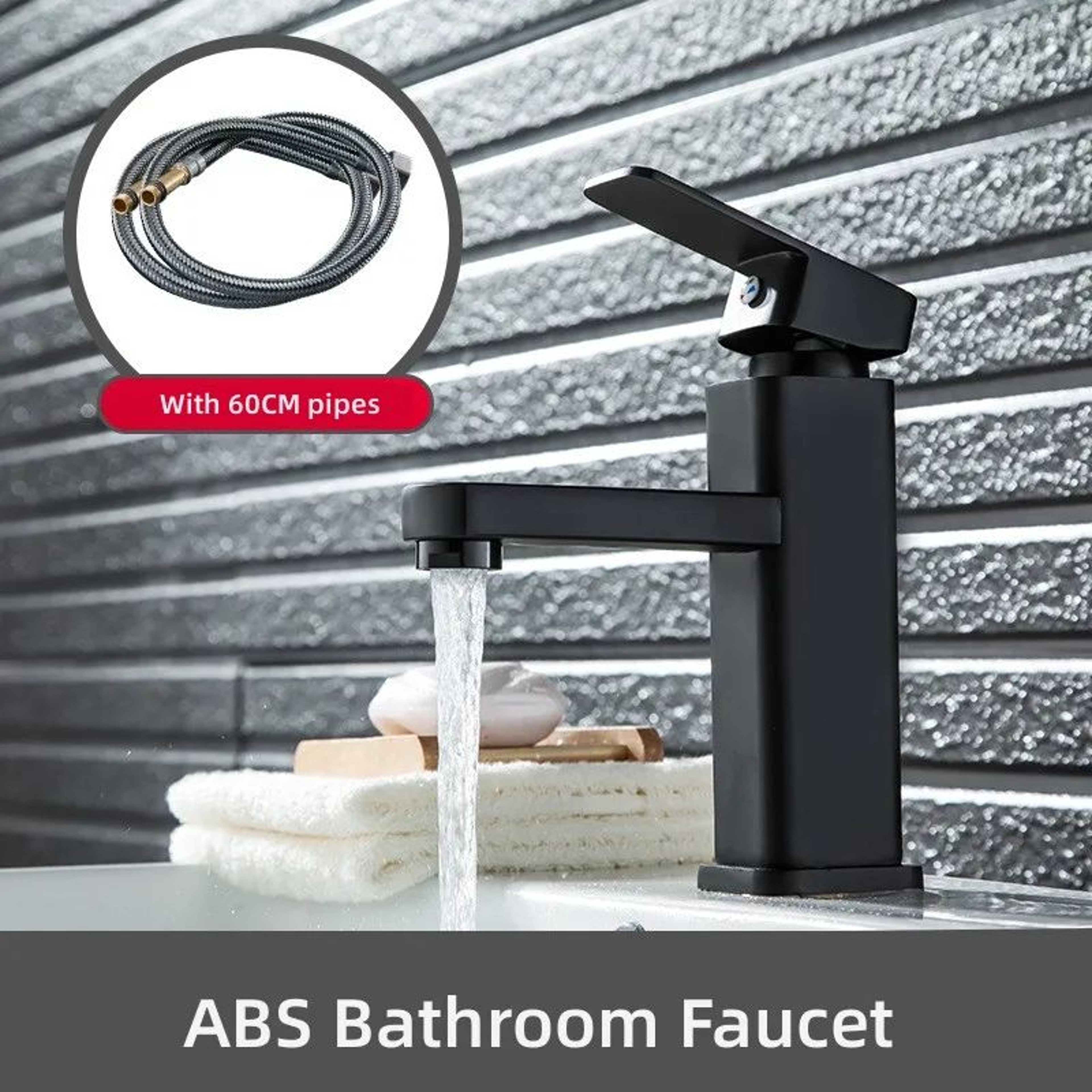 Black Square Hot And Cold Bathroom Basin Mixer Faucet 6