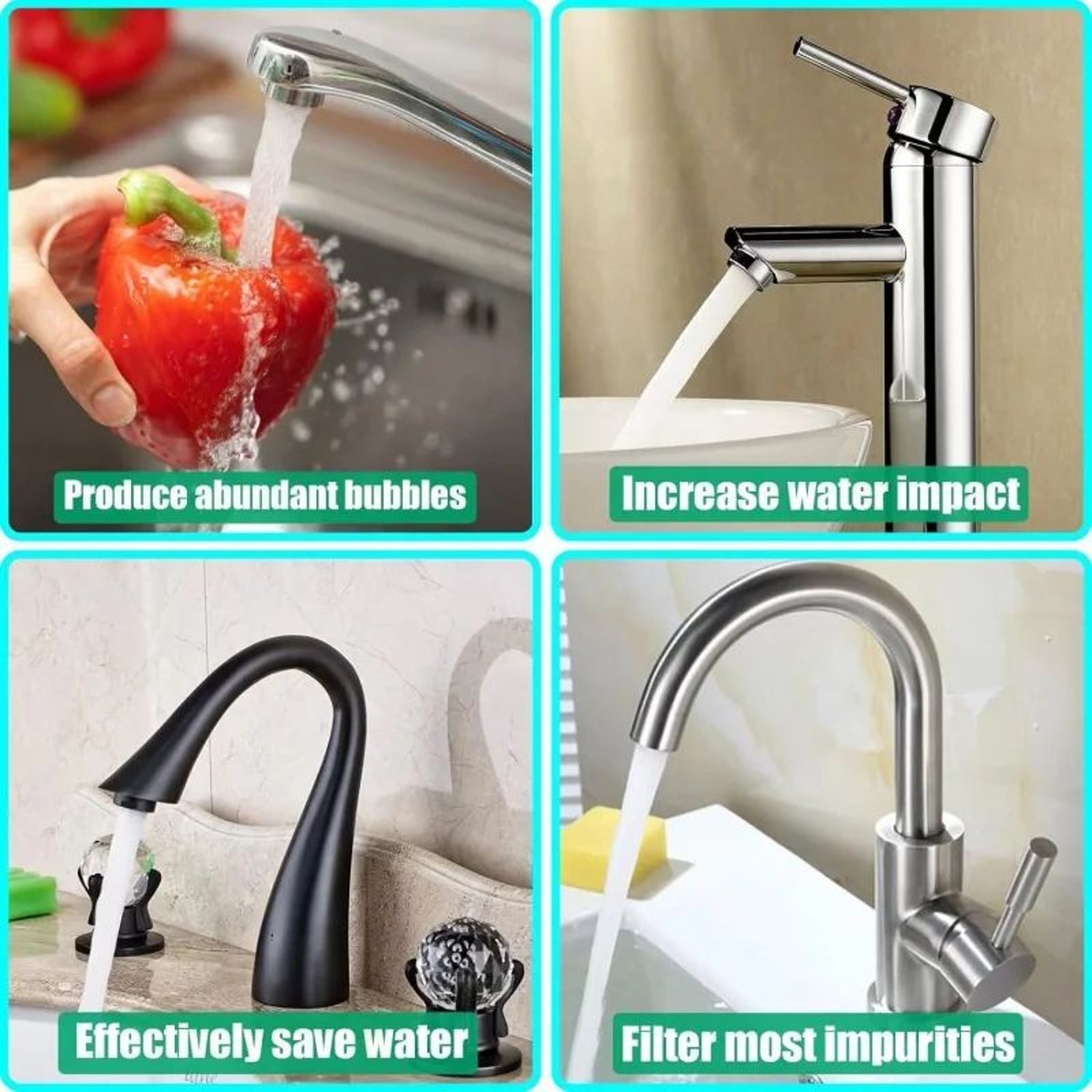 2PCS Chrome Water Saving Faucet Aerator AntiSplash Tap Filter Nozzle 4