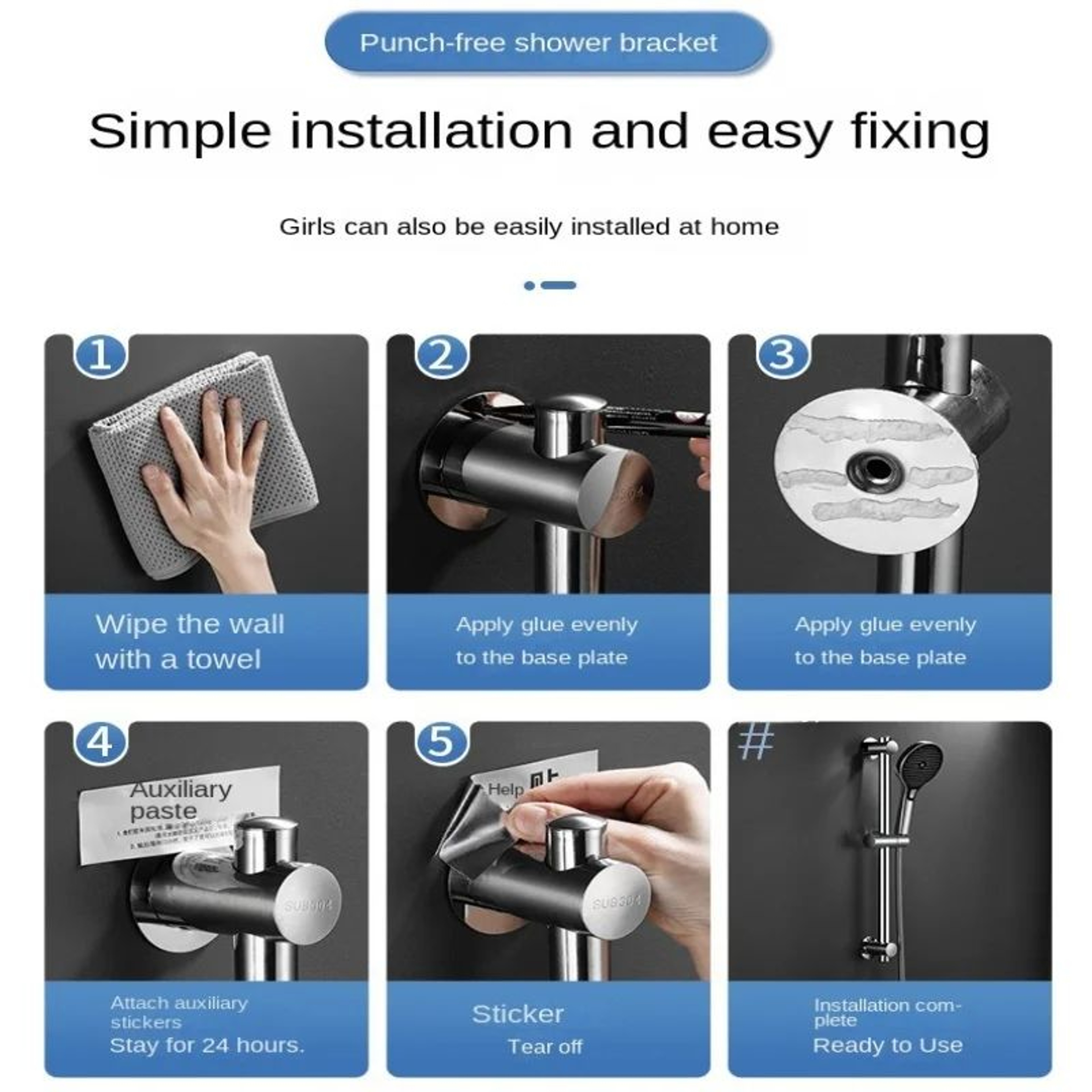 Adjustable Shower Slide Bar With Handheld Shower Head Holder 3