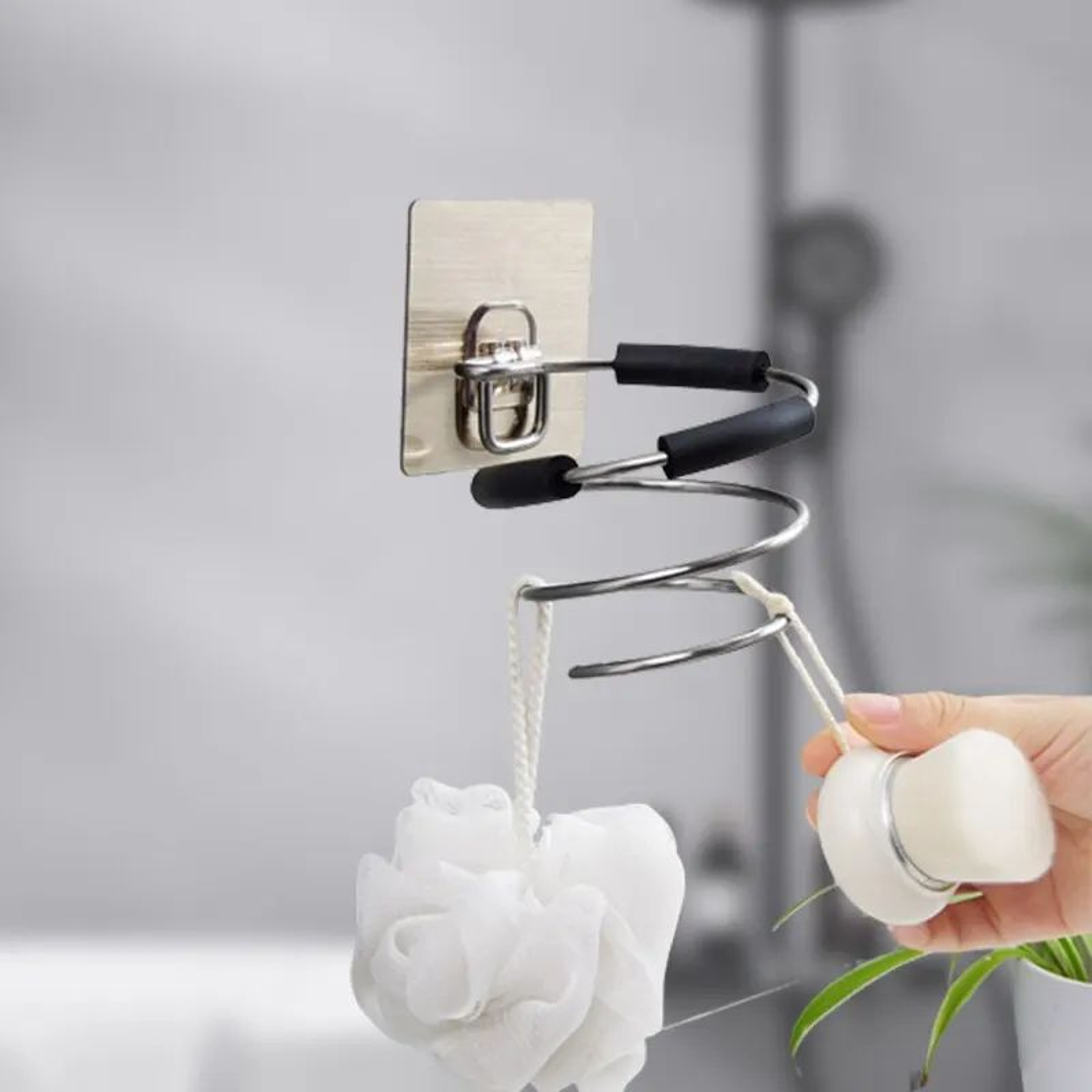 Wall Mounted Spiral Hair Dryer Holder And Hair Straightener Organizer Rack 4