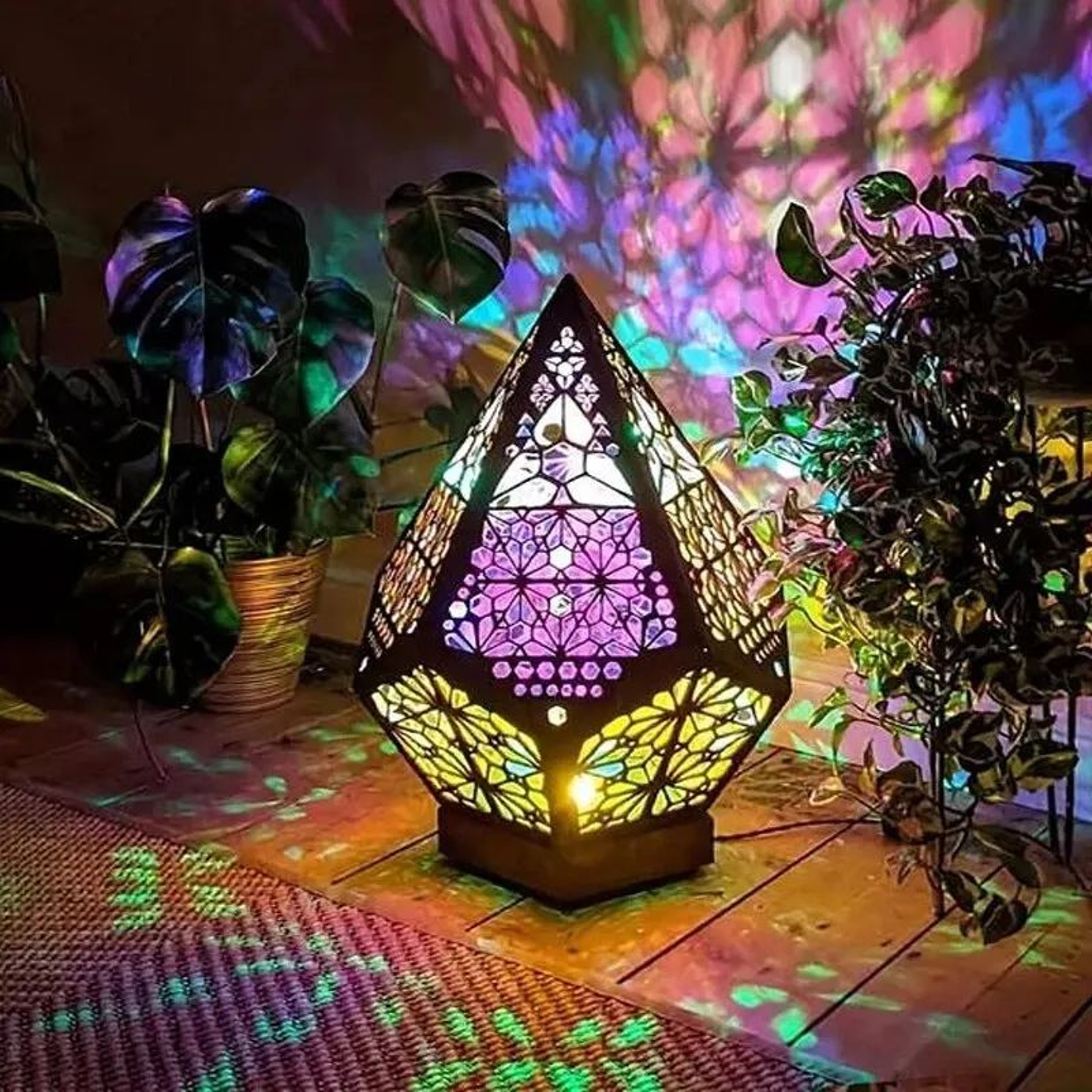 Bohemian LED Star Projection Table Lamp  Multicolor Geometric Ambient Night Light 0