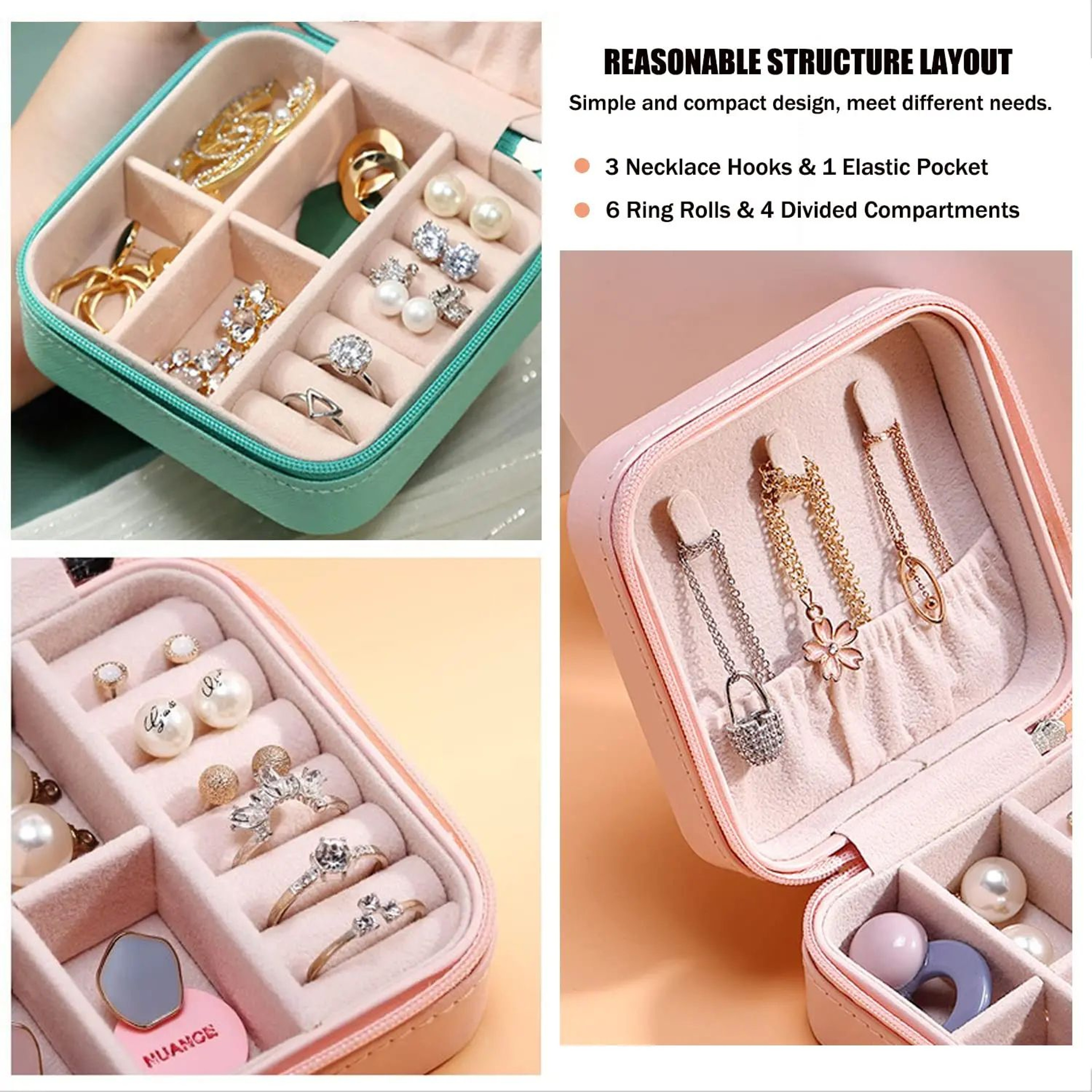 Portable Jewelry Organizer Case  Mini PU Leather Travel Jewelry Box For Rings Earrings And Necklace 5