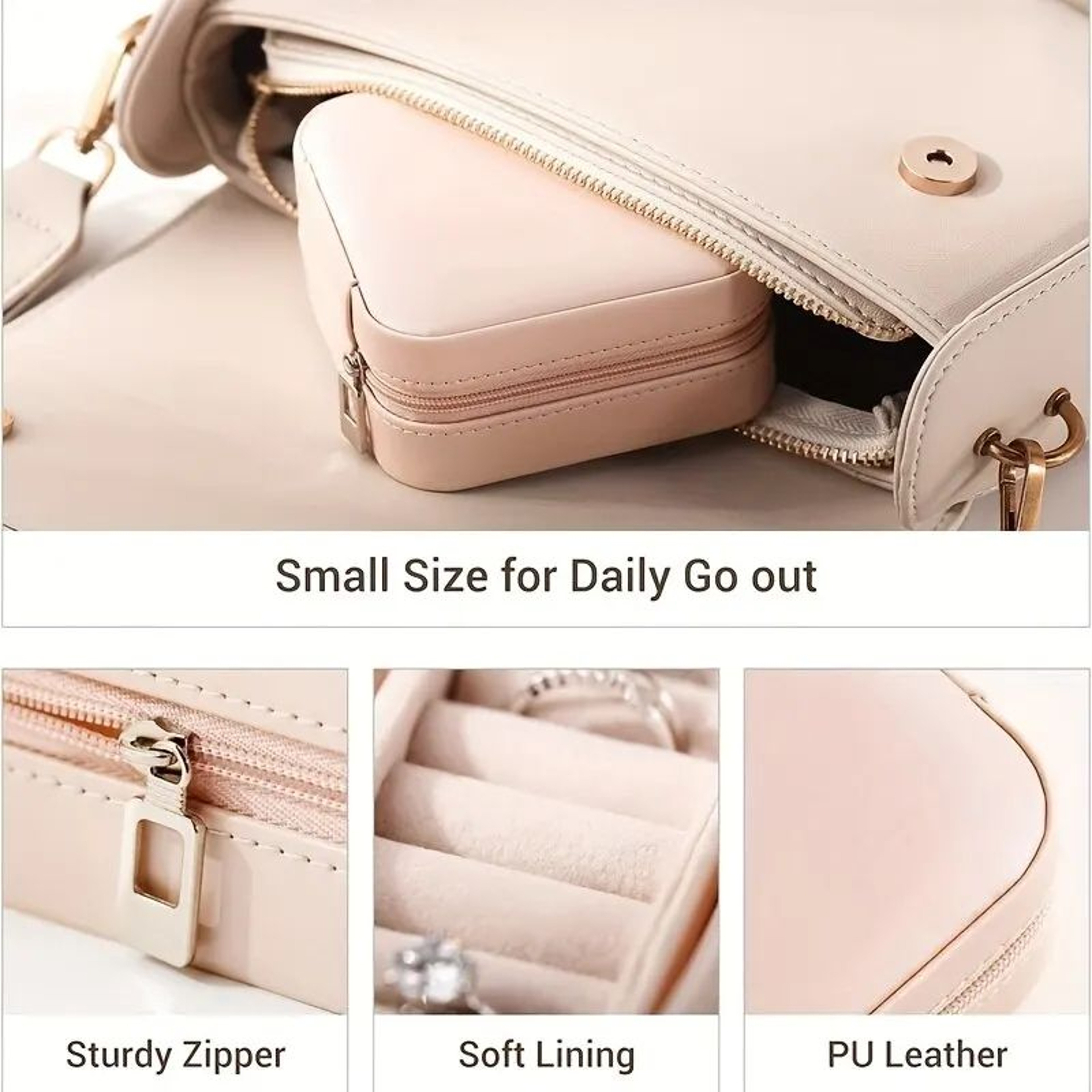 Portable Jewelry Organizer Case  Mini PU Leather Travel Jewelry Box For Rings Earrings And Necklace 1
