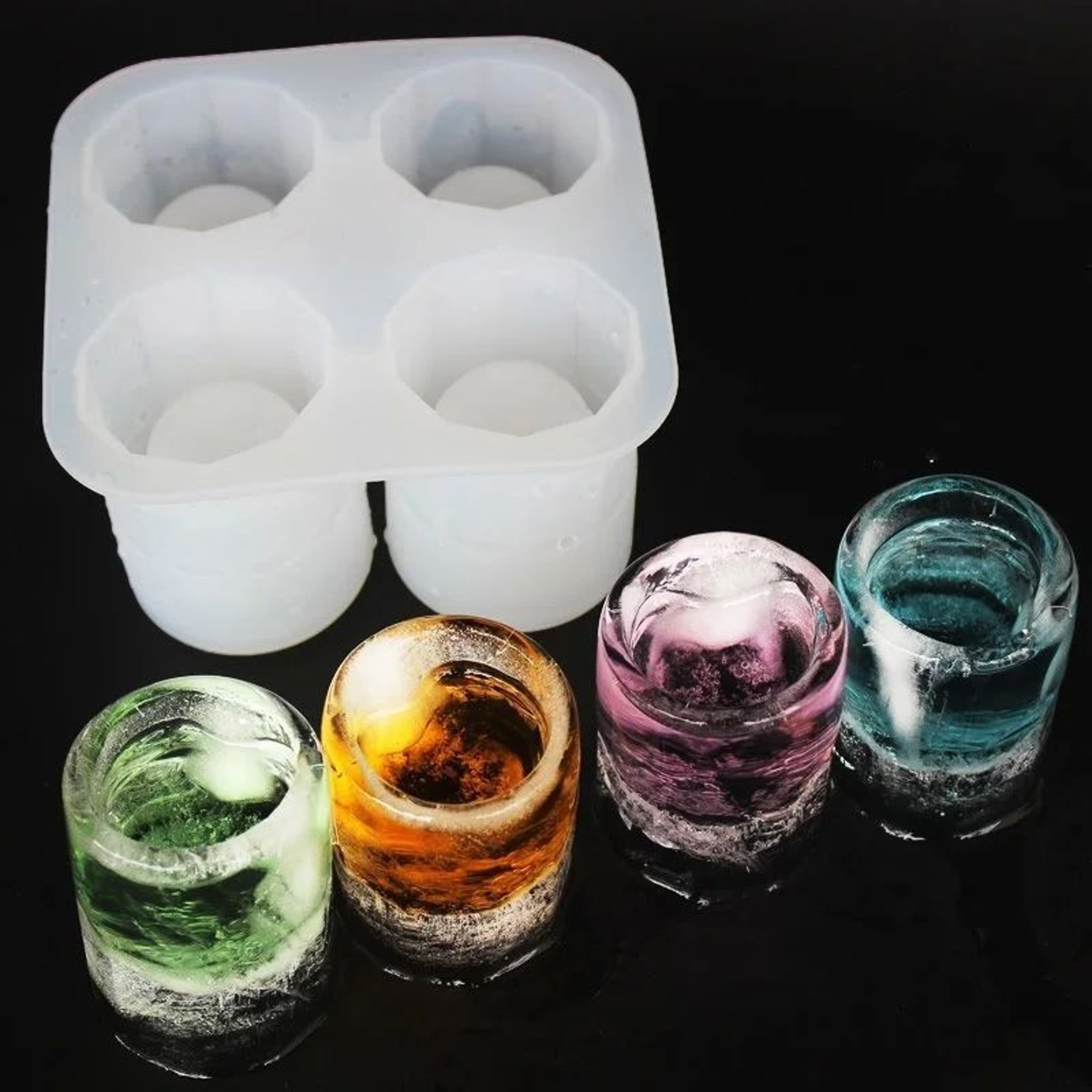 Four Hole Silicone Ice Cube Mold Round Cup Ice Maker For Whiskey And Cocktails 5