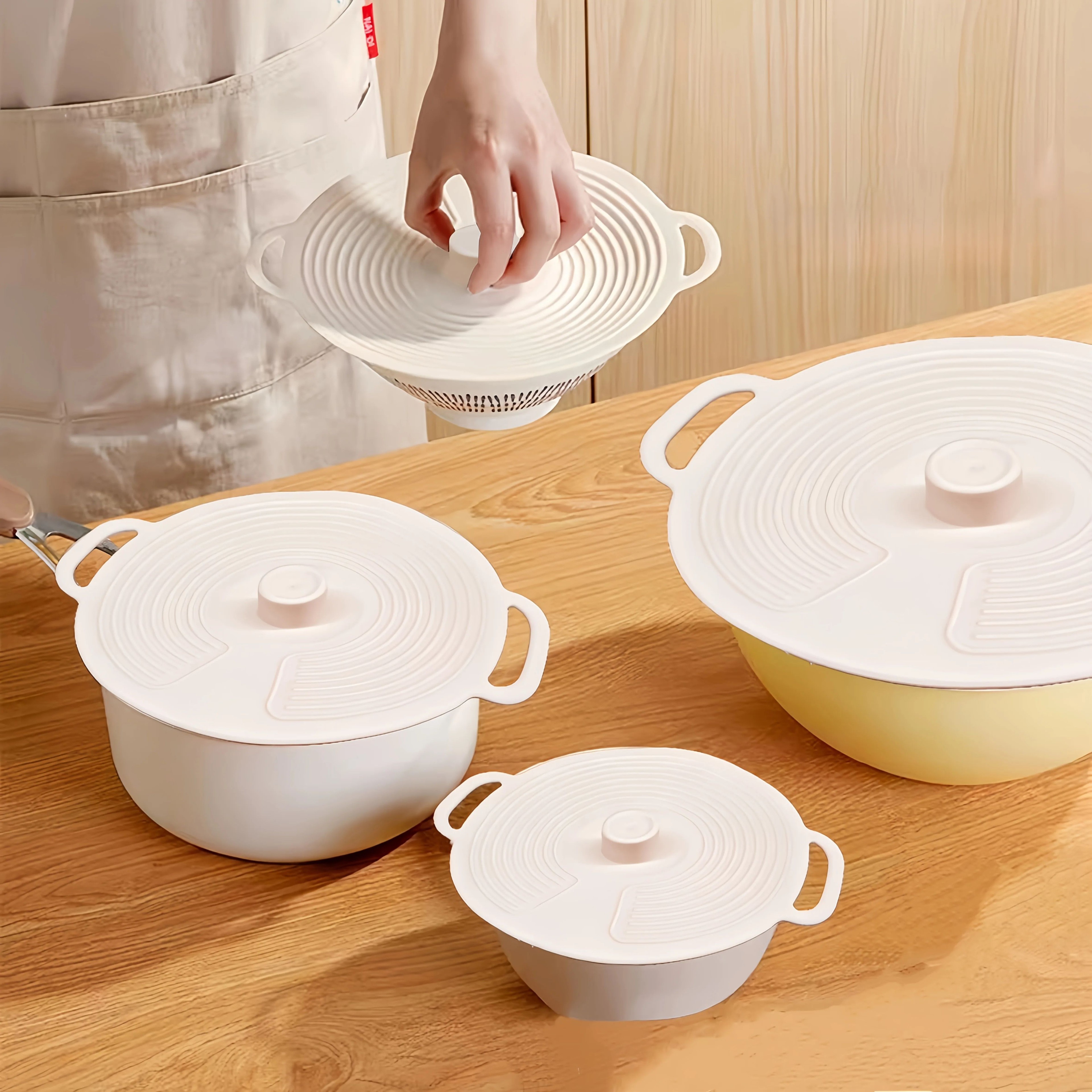 Reusable Silicone Pot Lids With Double Handles  Heat Resistant Splatter Covers 5