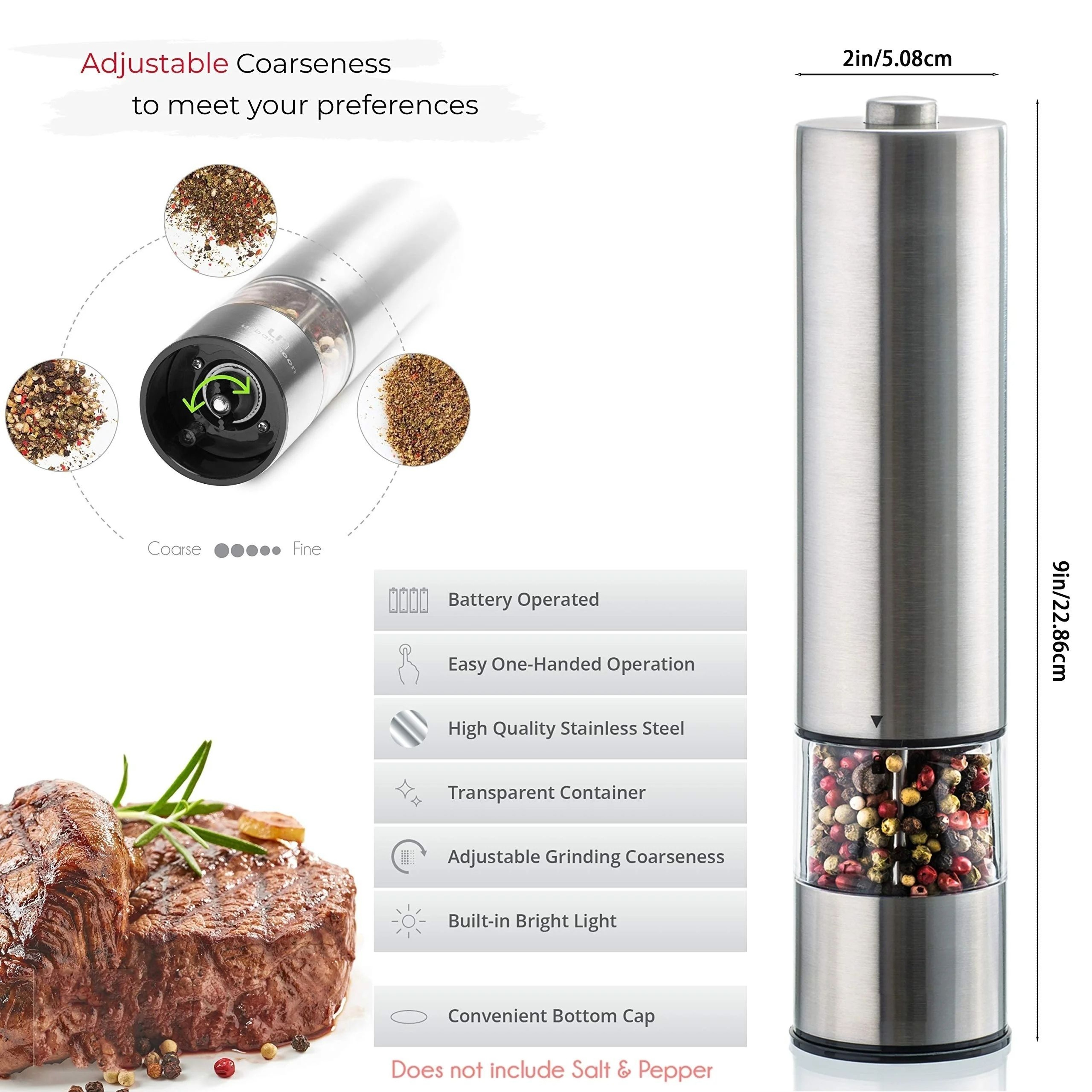 Electric Salt And Pepper Grinder Set With LED Light And Adjustable Coarseness 1