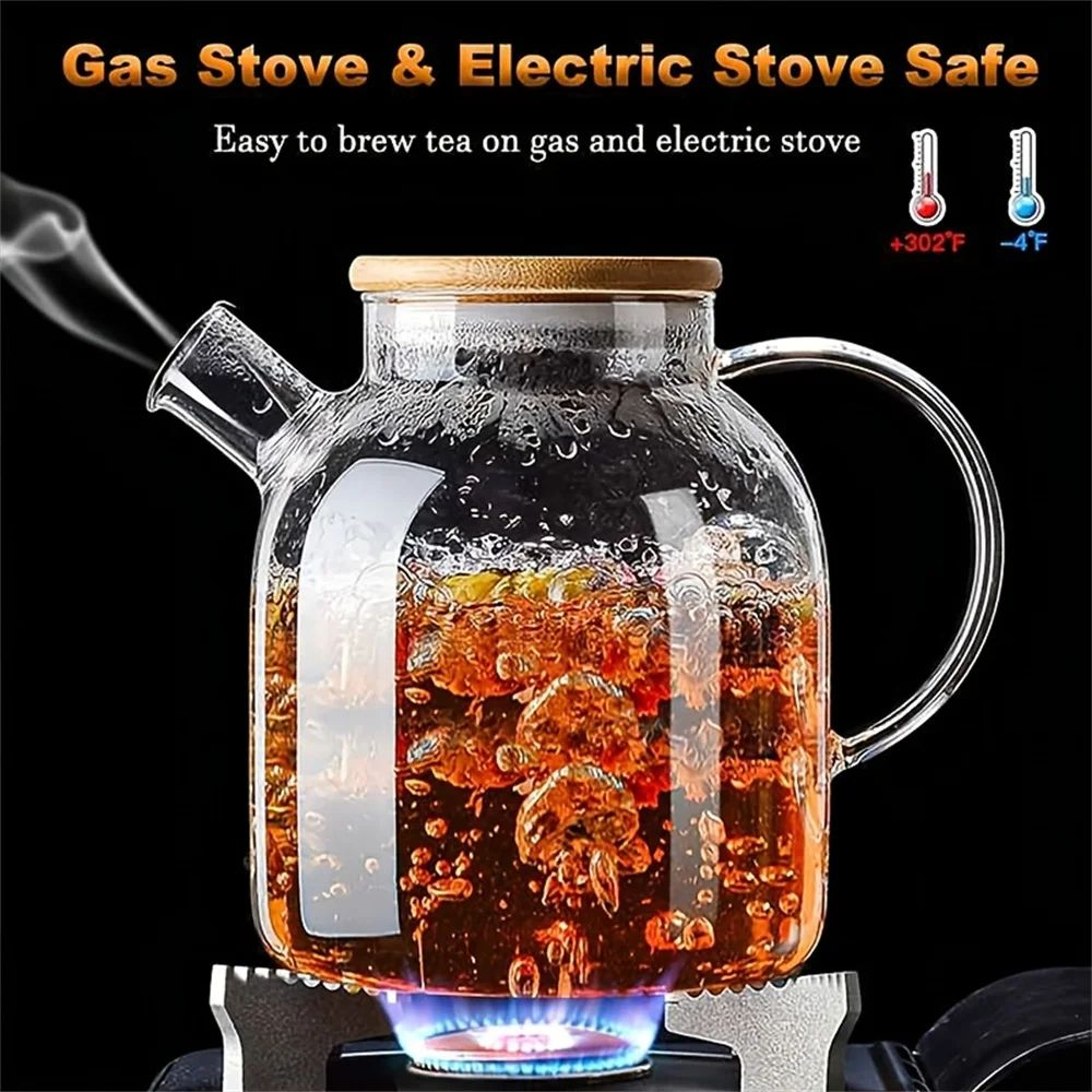 1L18L Heat Resistant Borosilicate Glass Teapot With Bamboo Lid 1