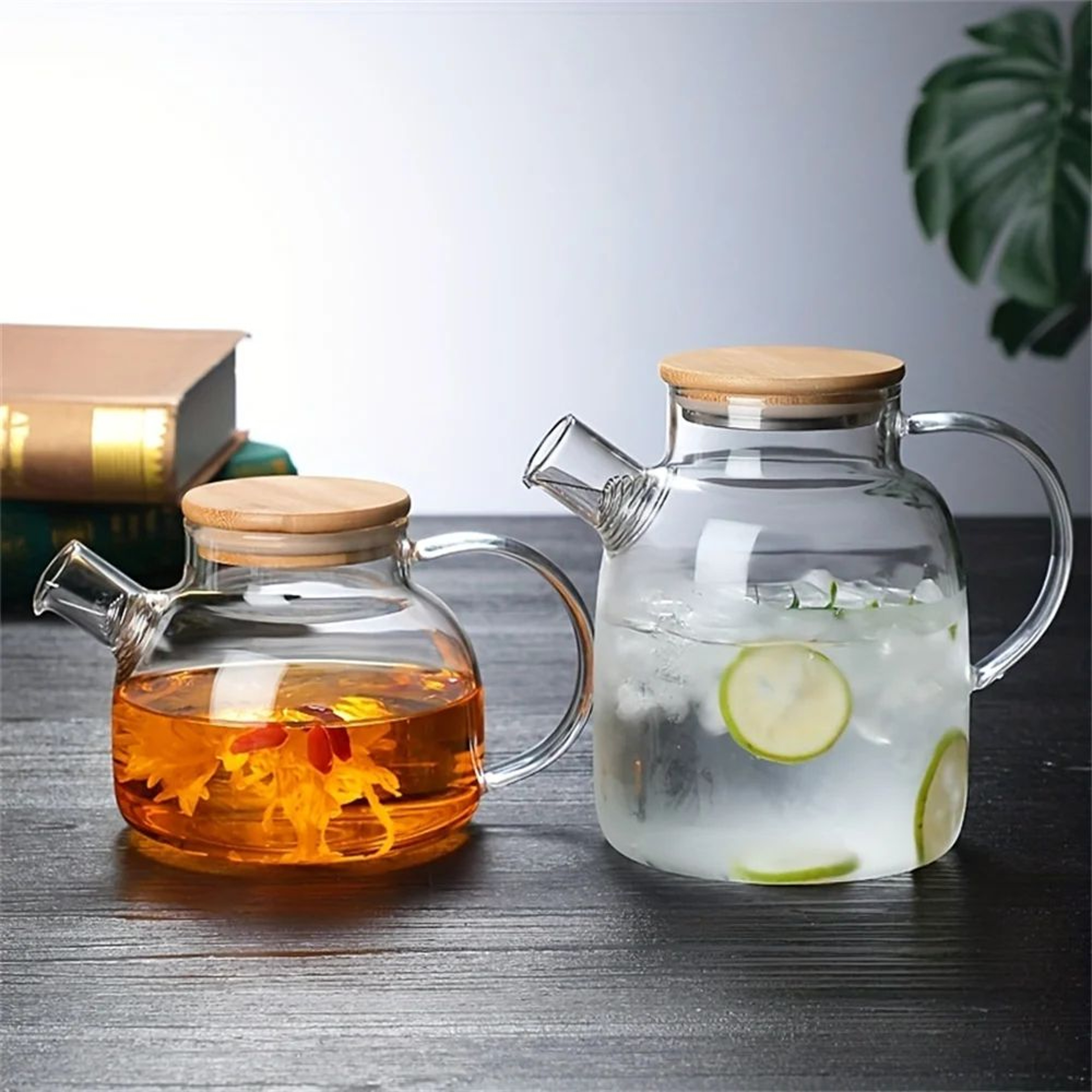 1L18L Heat Resistant Borosilicate Glass Teapot With Bamboo Lid 3