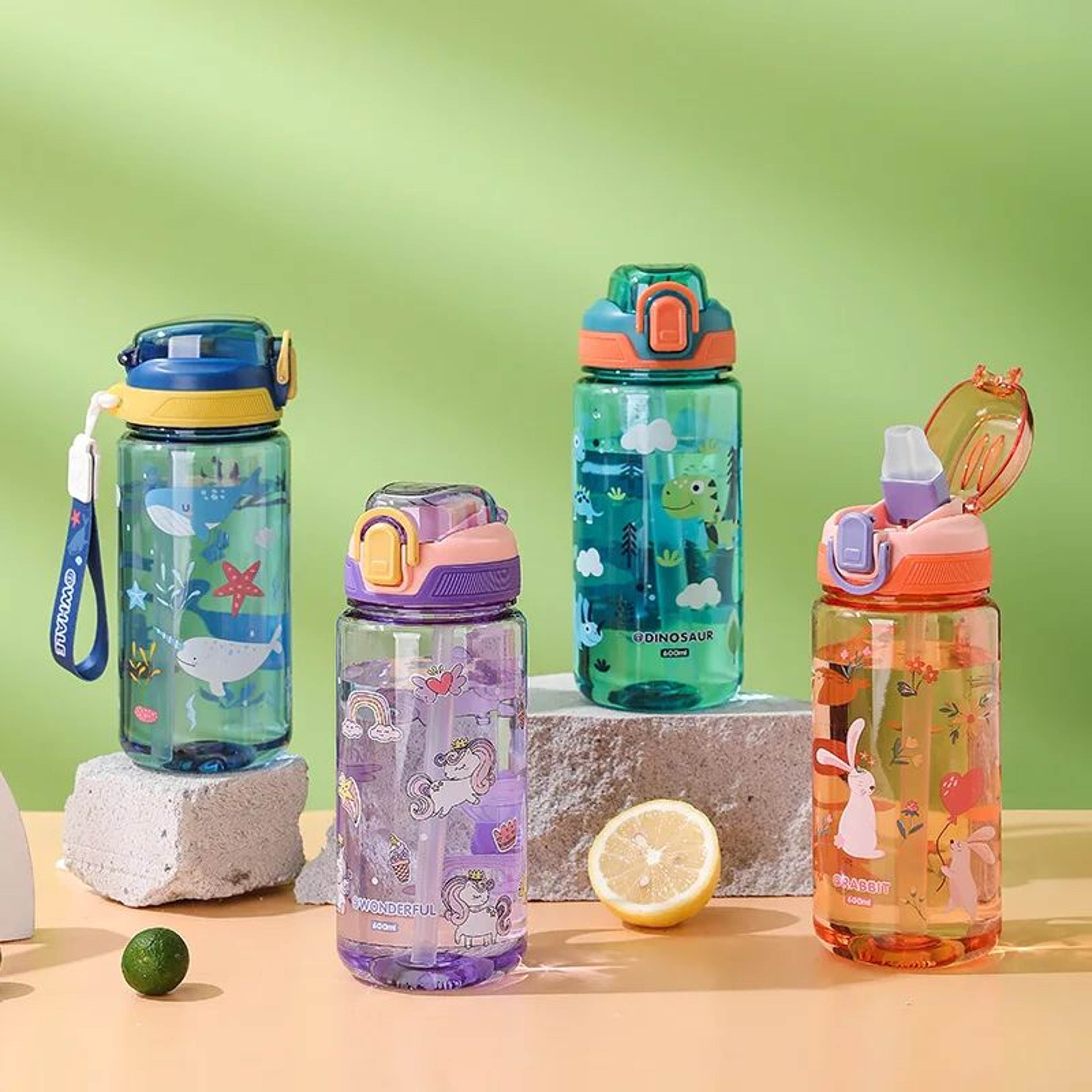 600ml Cartoon Animal Kids Water Bottle With LeakProof Safety Lock And Straw 0