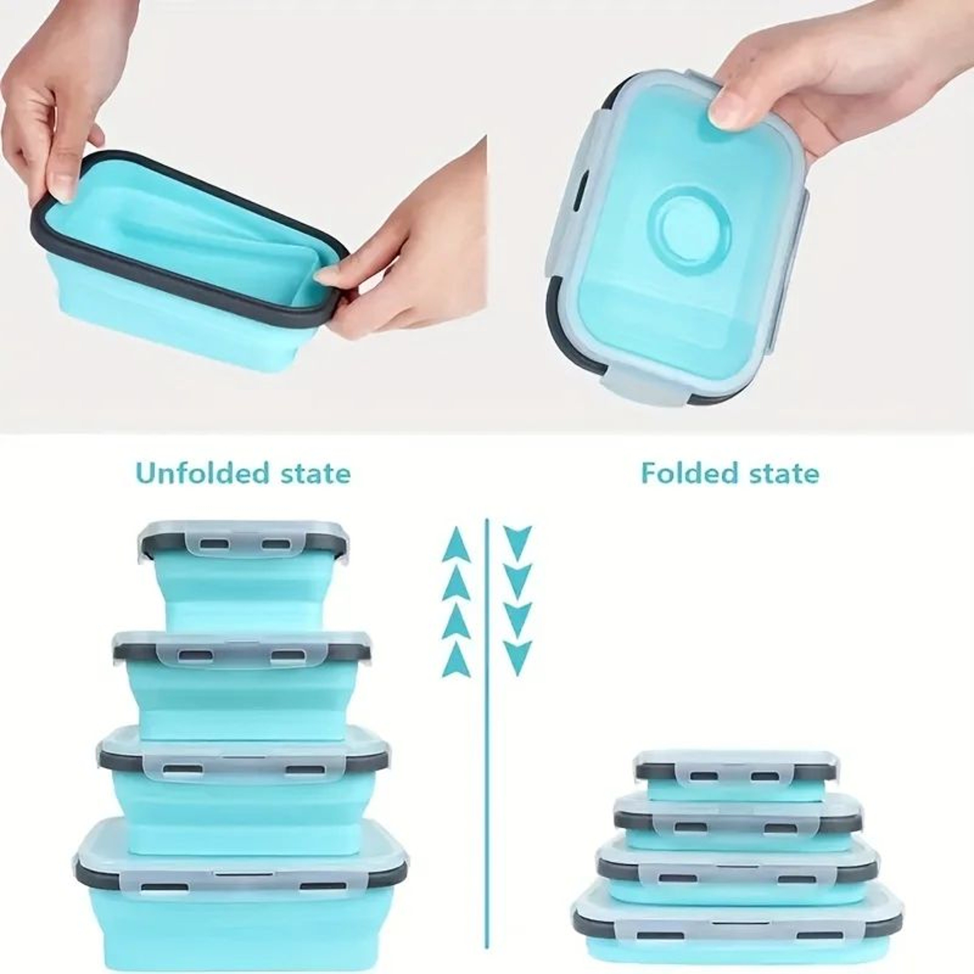 Collapsible Silicone Food Storage Container  Stackable Microwaveable Lunch Box 4