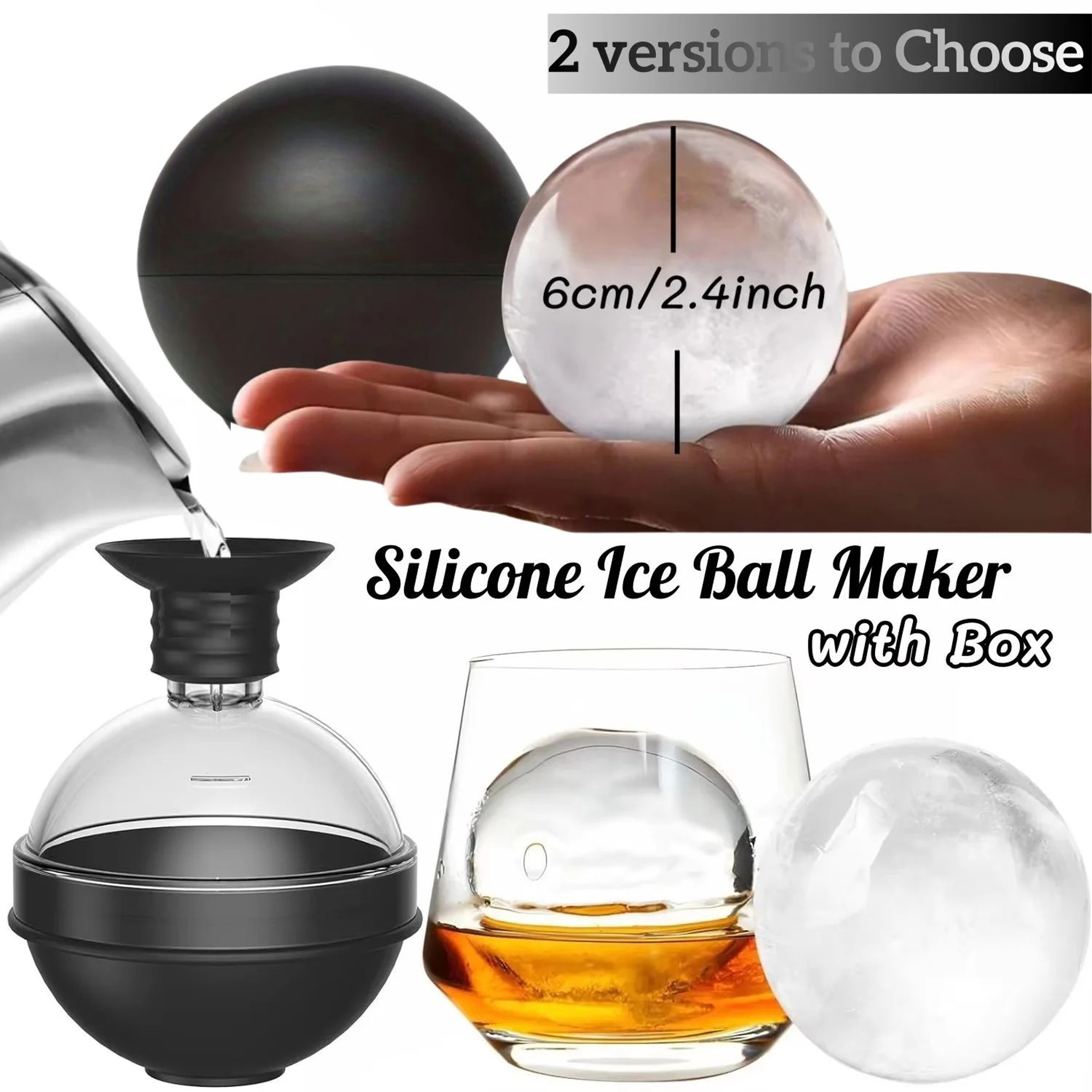 24 Inch Silicone Ice Ball Maker With 2in1 Funnel Lid For Whiskey And Cocktails 0