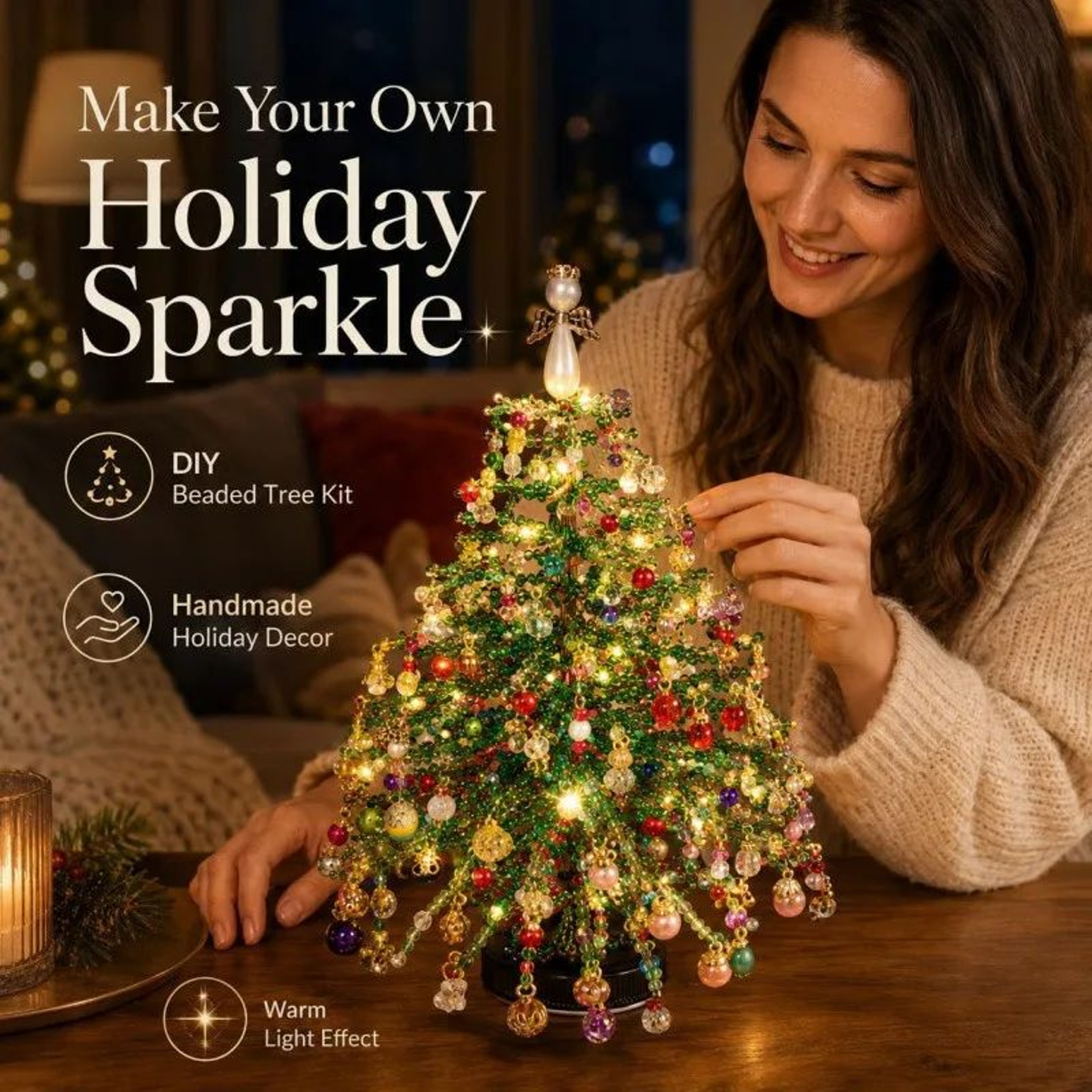 DIY Beaded Christmas Tree Kit Handmade Holiday Craft And Tabletop Decor 5