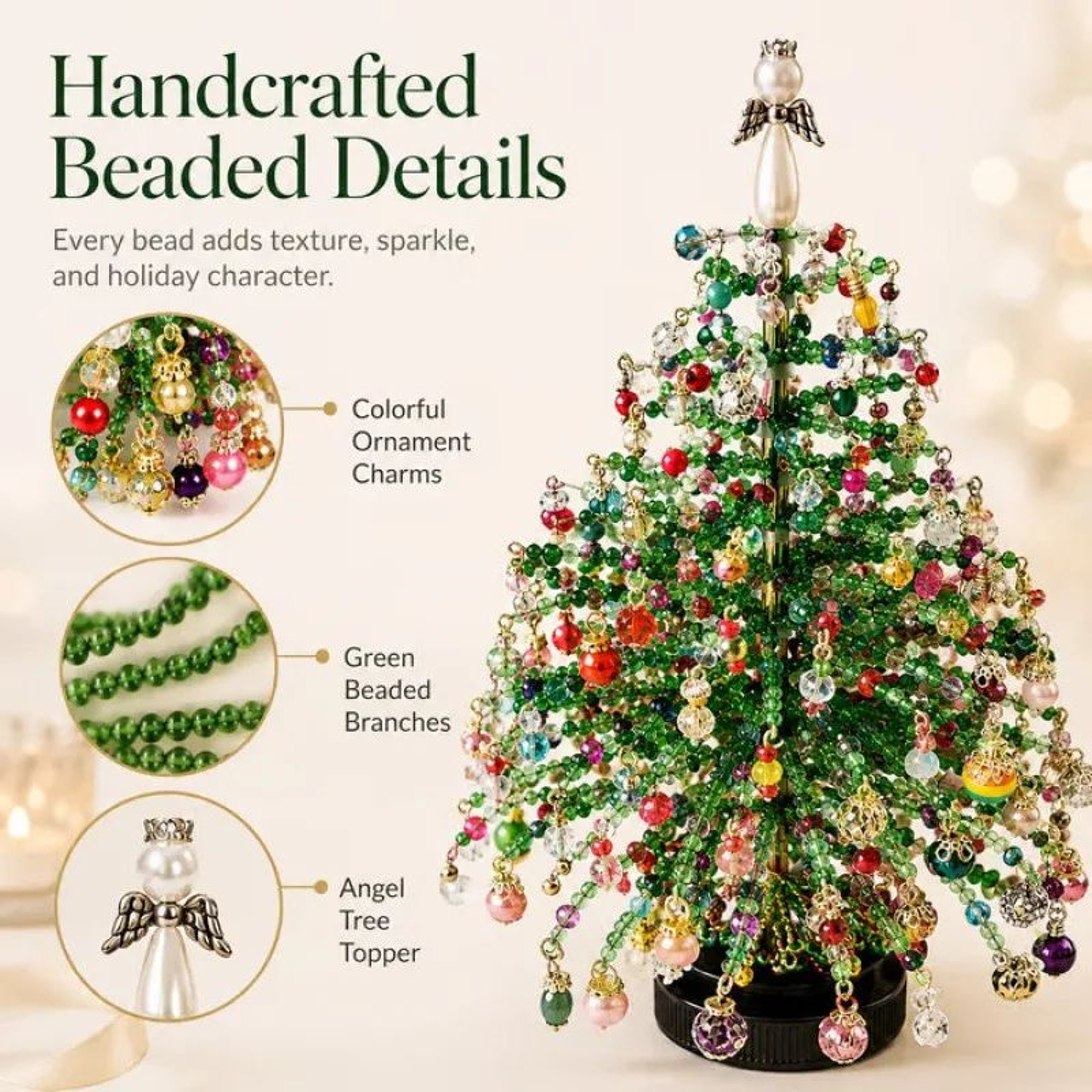 DIY Beaded Christmas Tree Kit Handmade Holiday Craft And Tabletop Decor 4