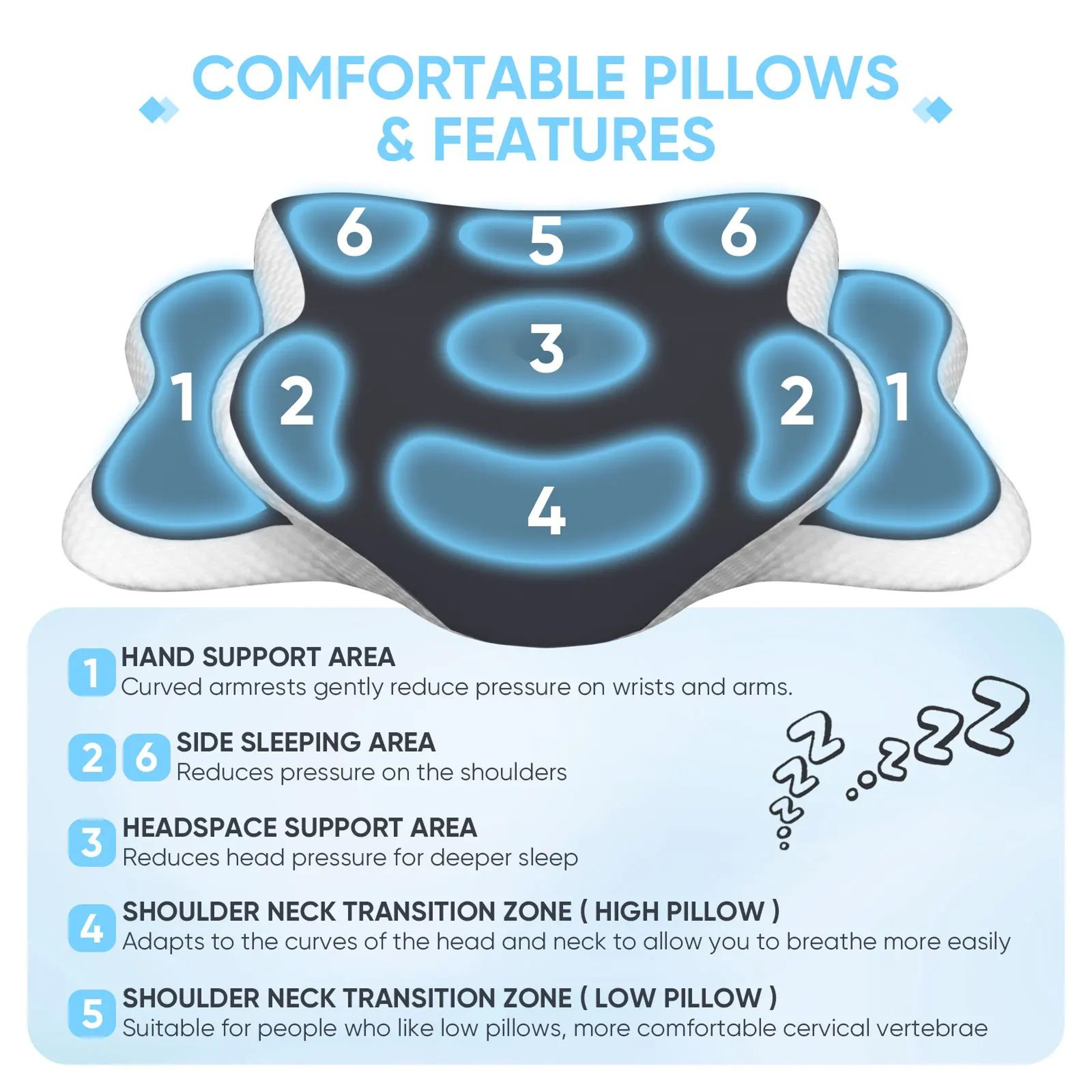 Adjustable Cooling Memory Foam Pillow With Ice Silk Cover For Back And Side Sleepers 1