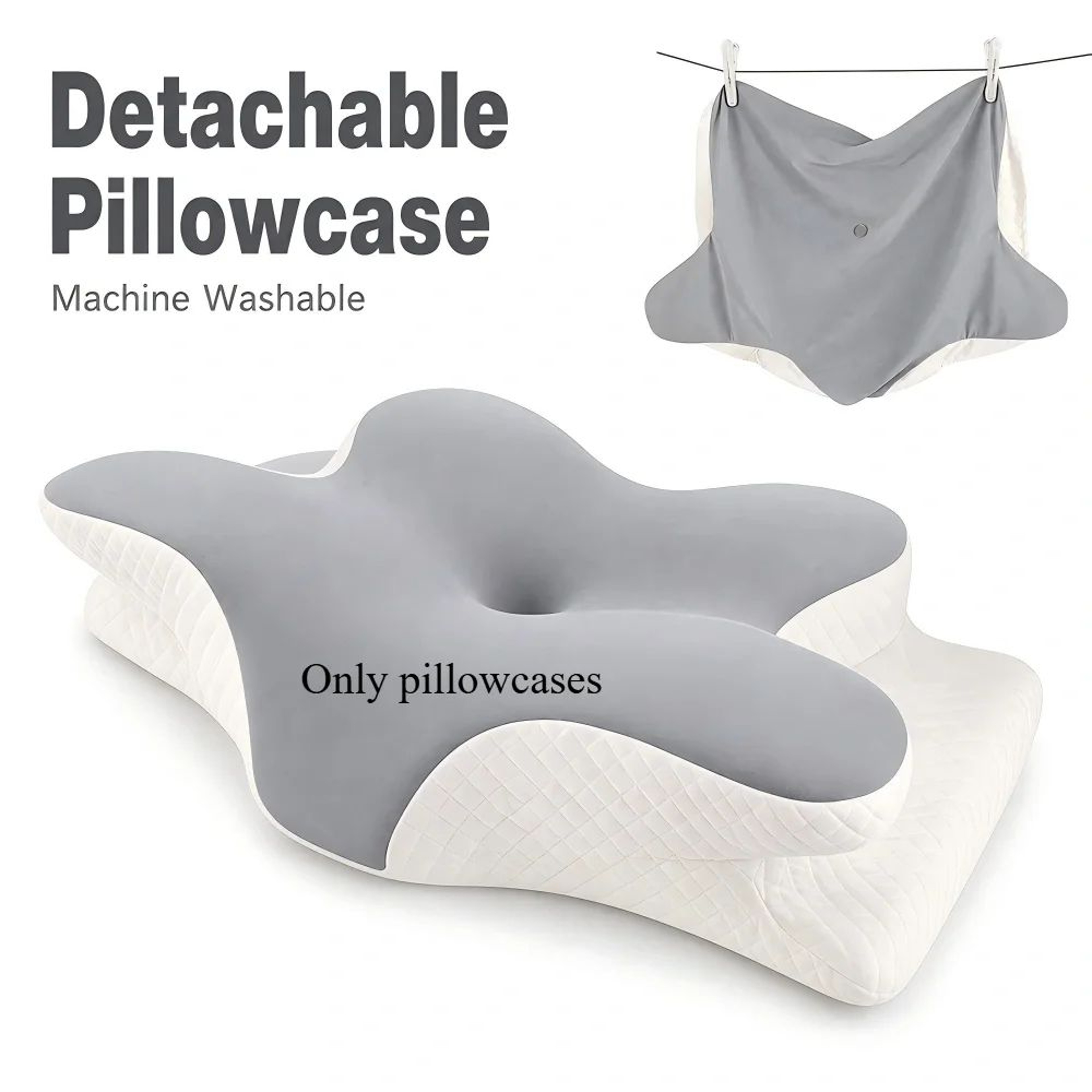 Ergonomic Memory Foam Pillowcase  Breathable Gray Zippered Replacement Cover 0
