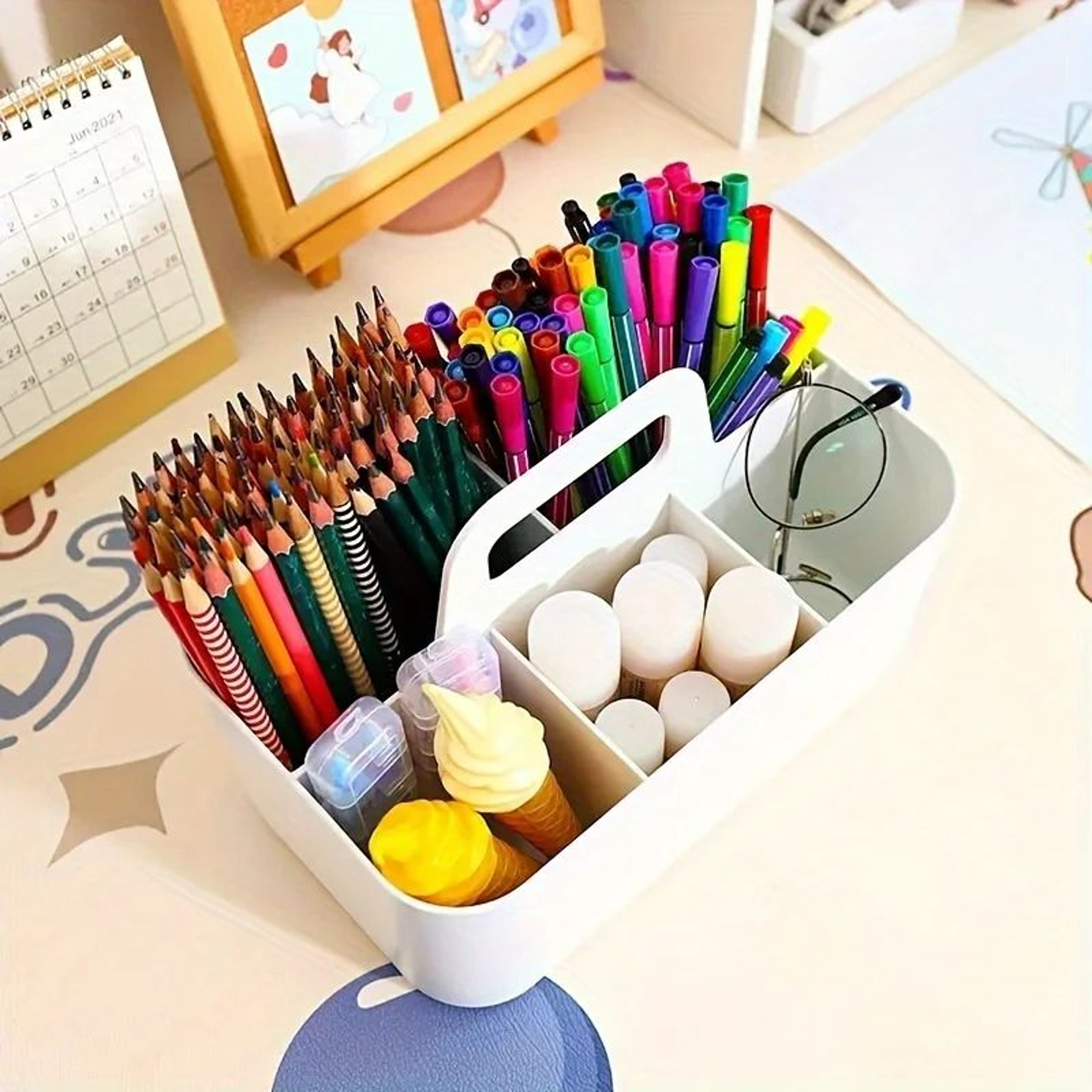 5Compartment Portable Desk Organizer With Handle For Stationery And Art Supplies 4
