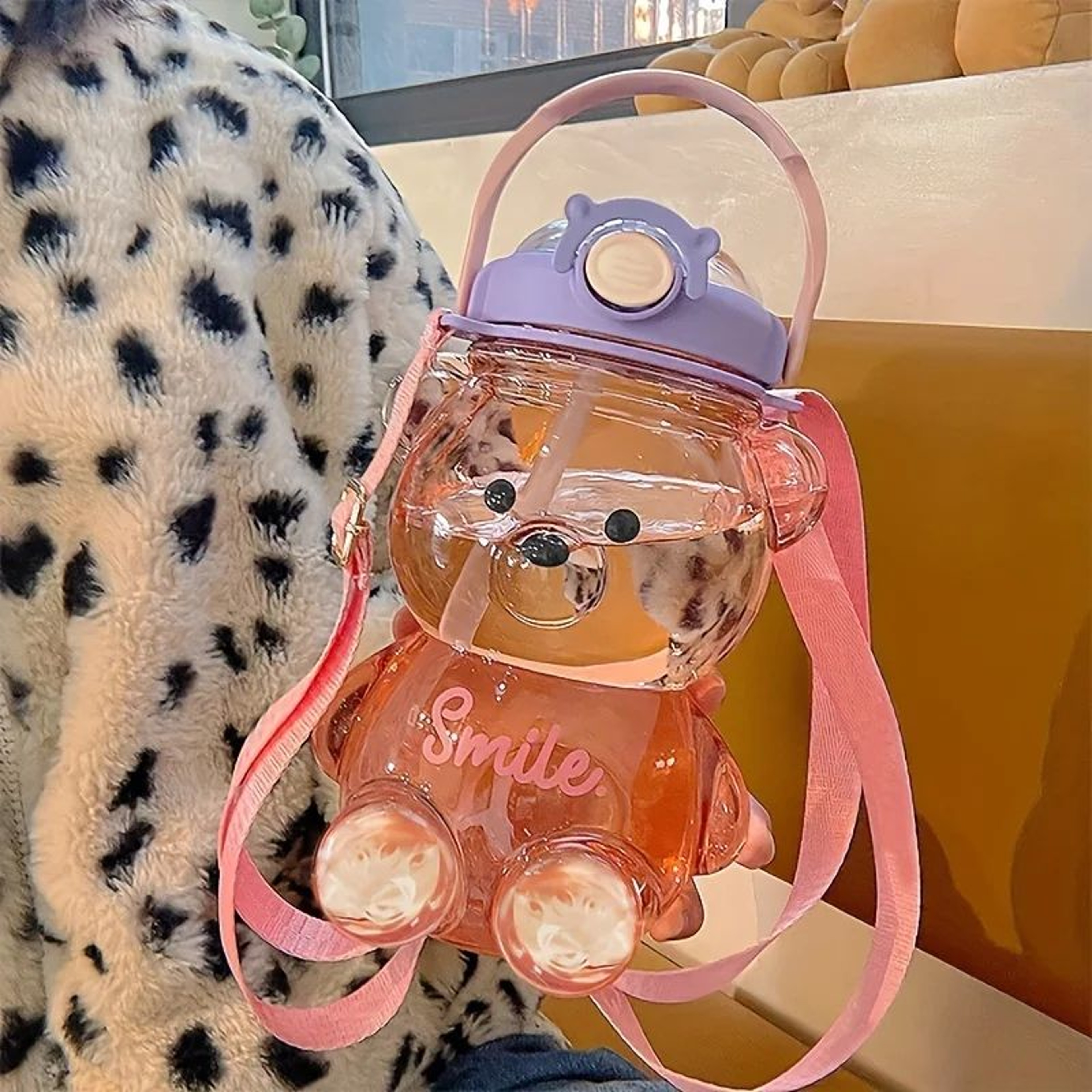 Cute Bear 34 Oz47 Oz Kawaii Water Bottle With Straw And Carry Strap 2