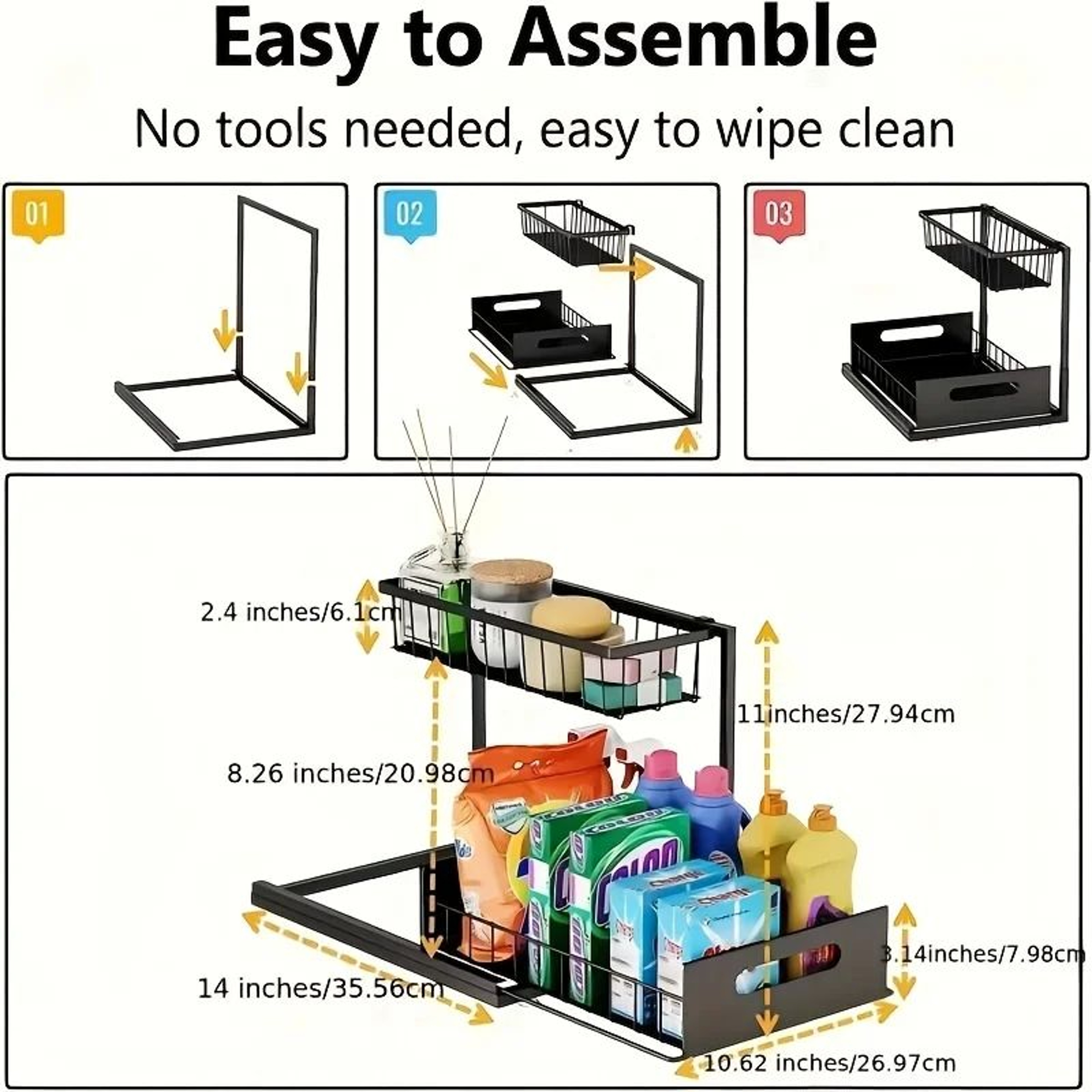 2Tier Sliding Under Sink Organizer With PullOut Metal Storage 2