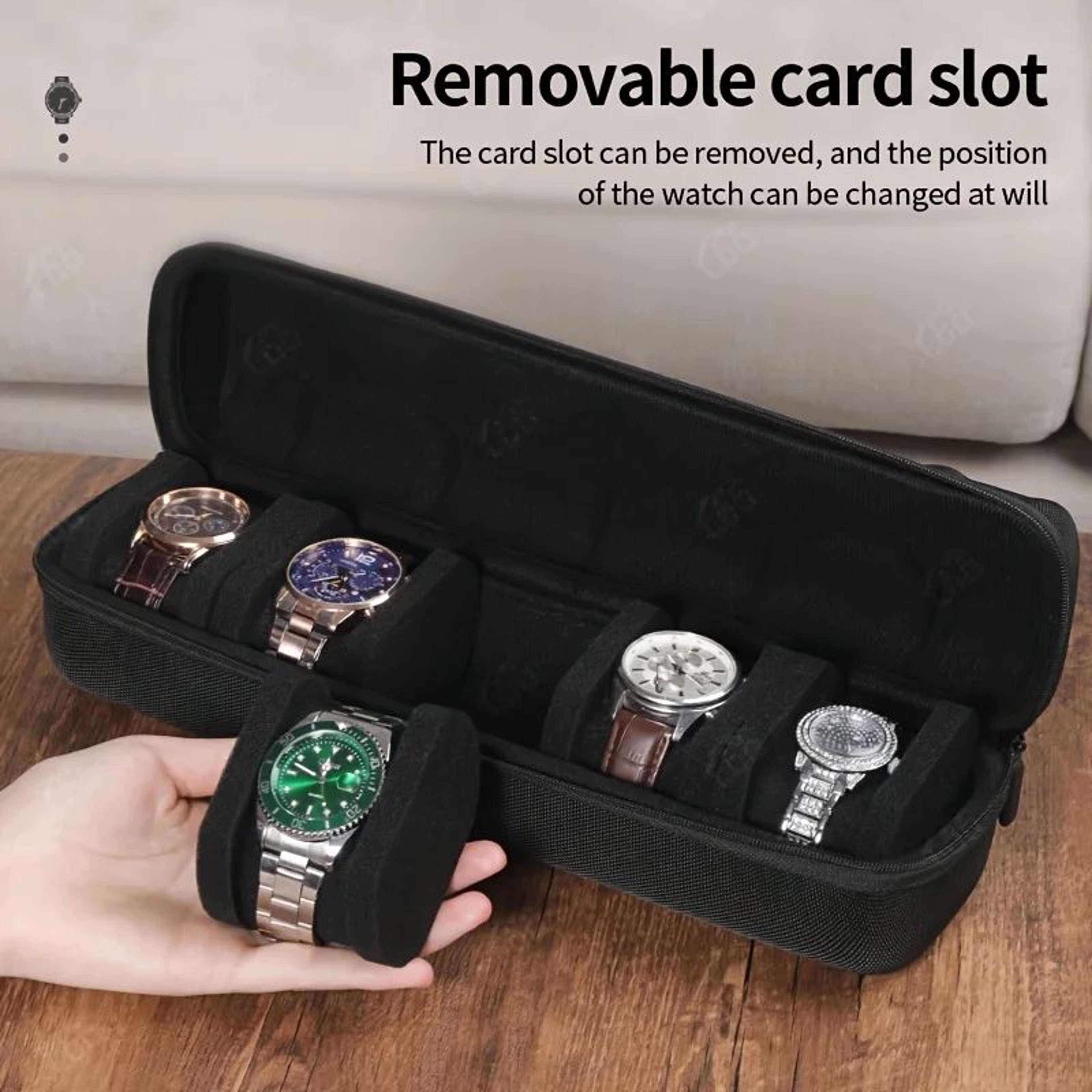 5Slot Hard Shell Watch Travel Case With Foam Pillows And Carry Handle 3