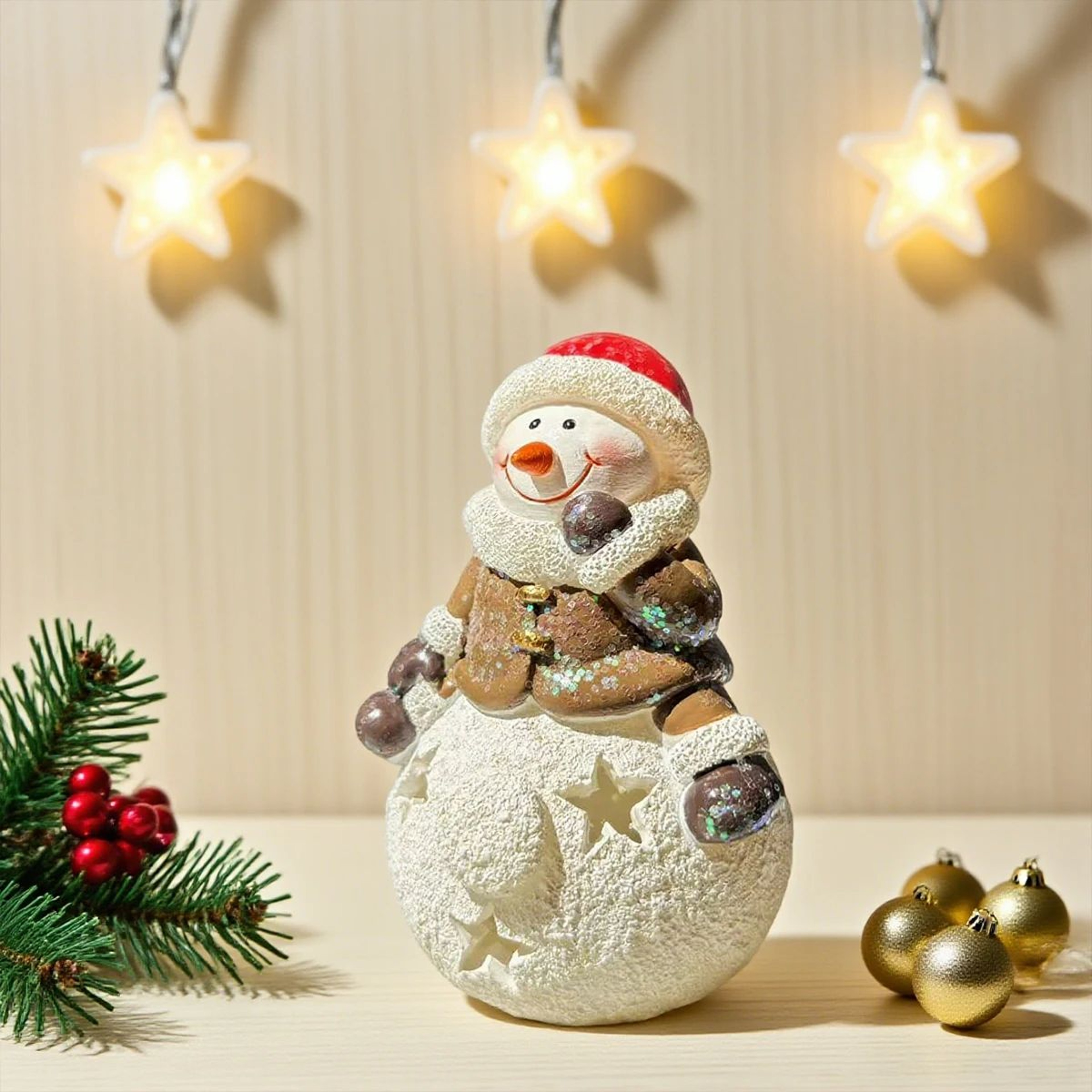 Cute Snowman Christmas Table Decoration With LightUp Scene Holiday Ornament 1