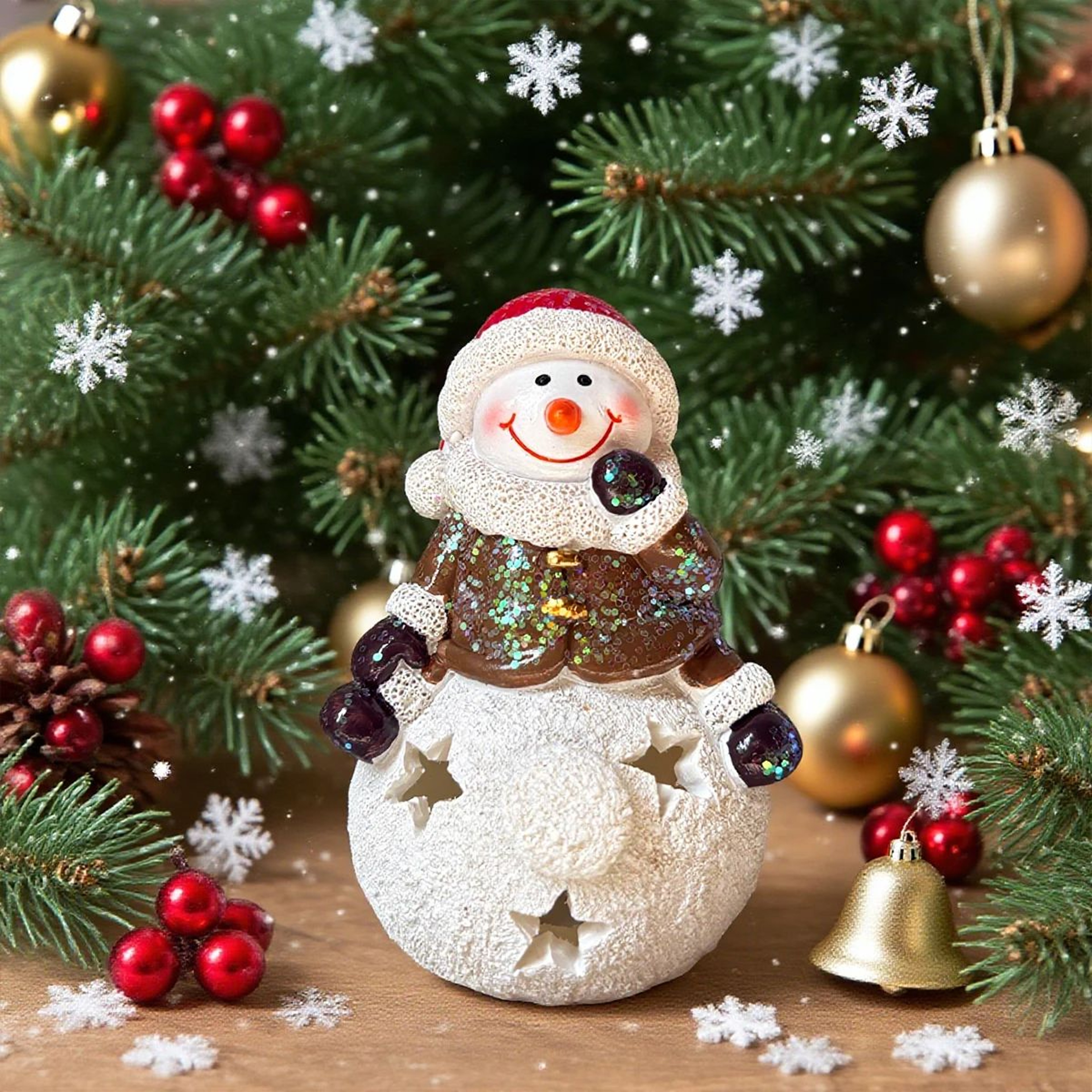 Cute Snowman Christmas Table Decoration With LightUp Scene Holiday Ornament 0