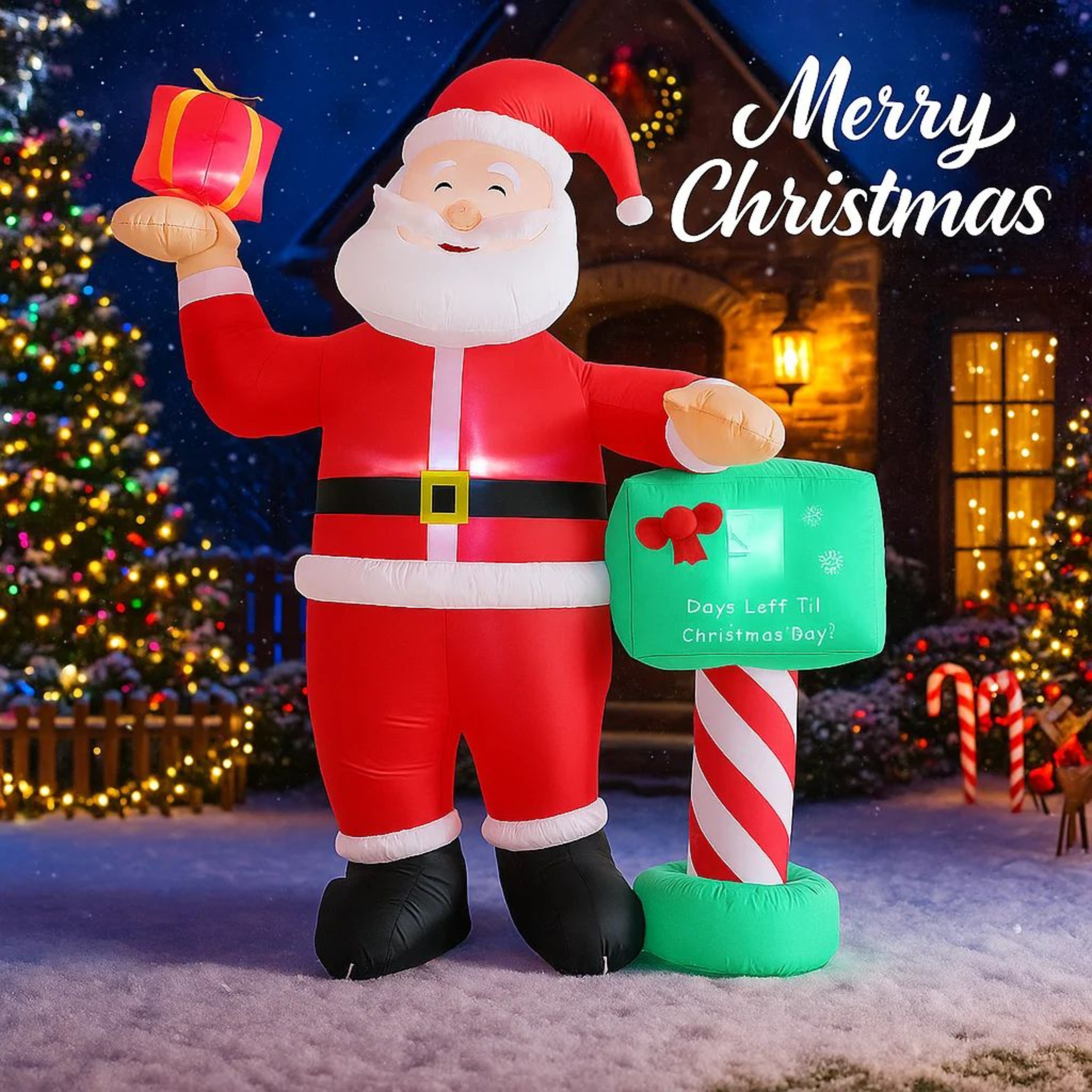 68FT LED Inflatable Santa On Gift Box Christmas Yard Decoration 3