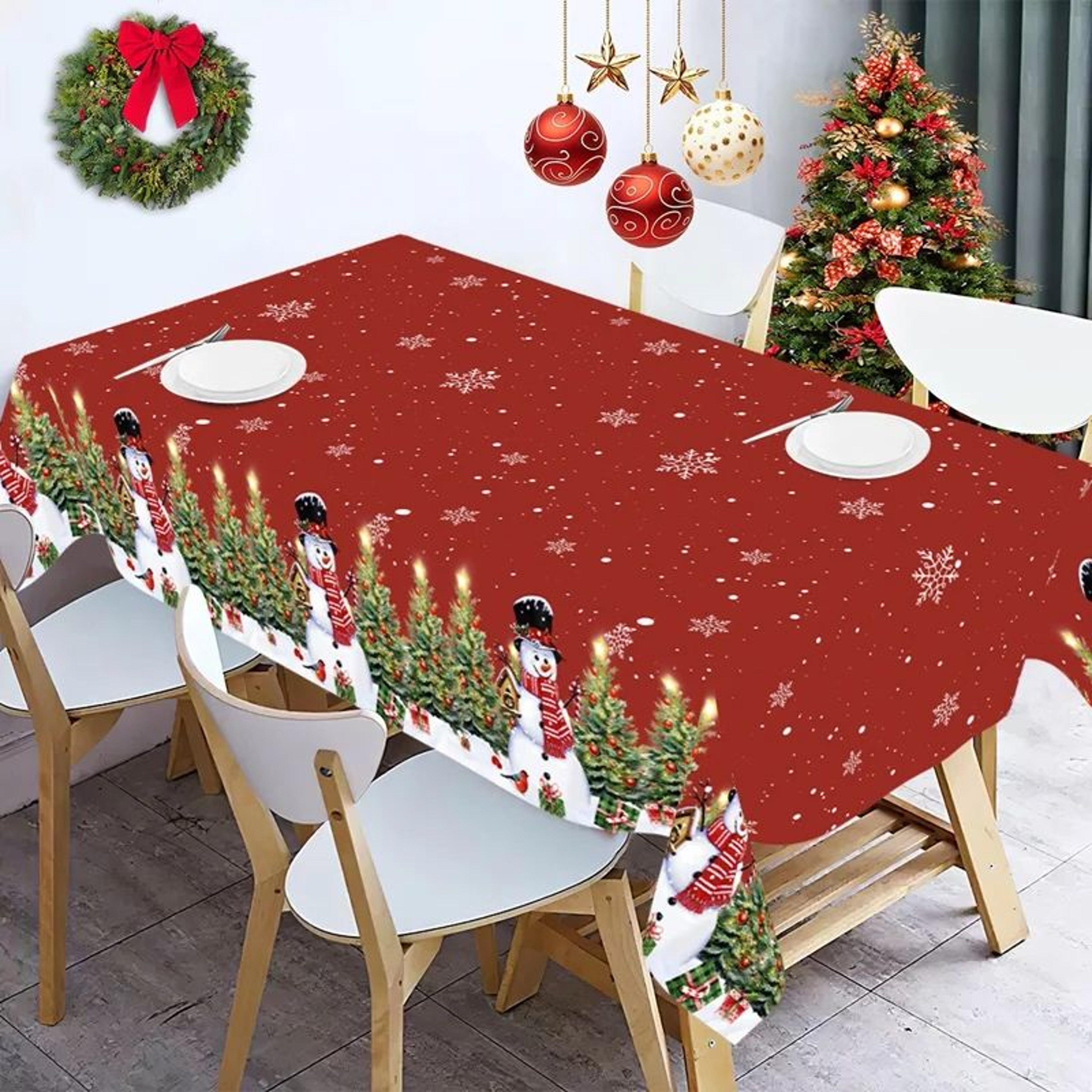Merry Christmas PE Tablecloth Waterproof Holiday Party Table Cover 1