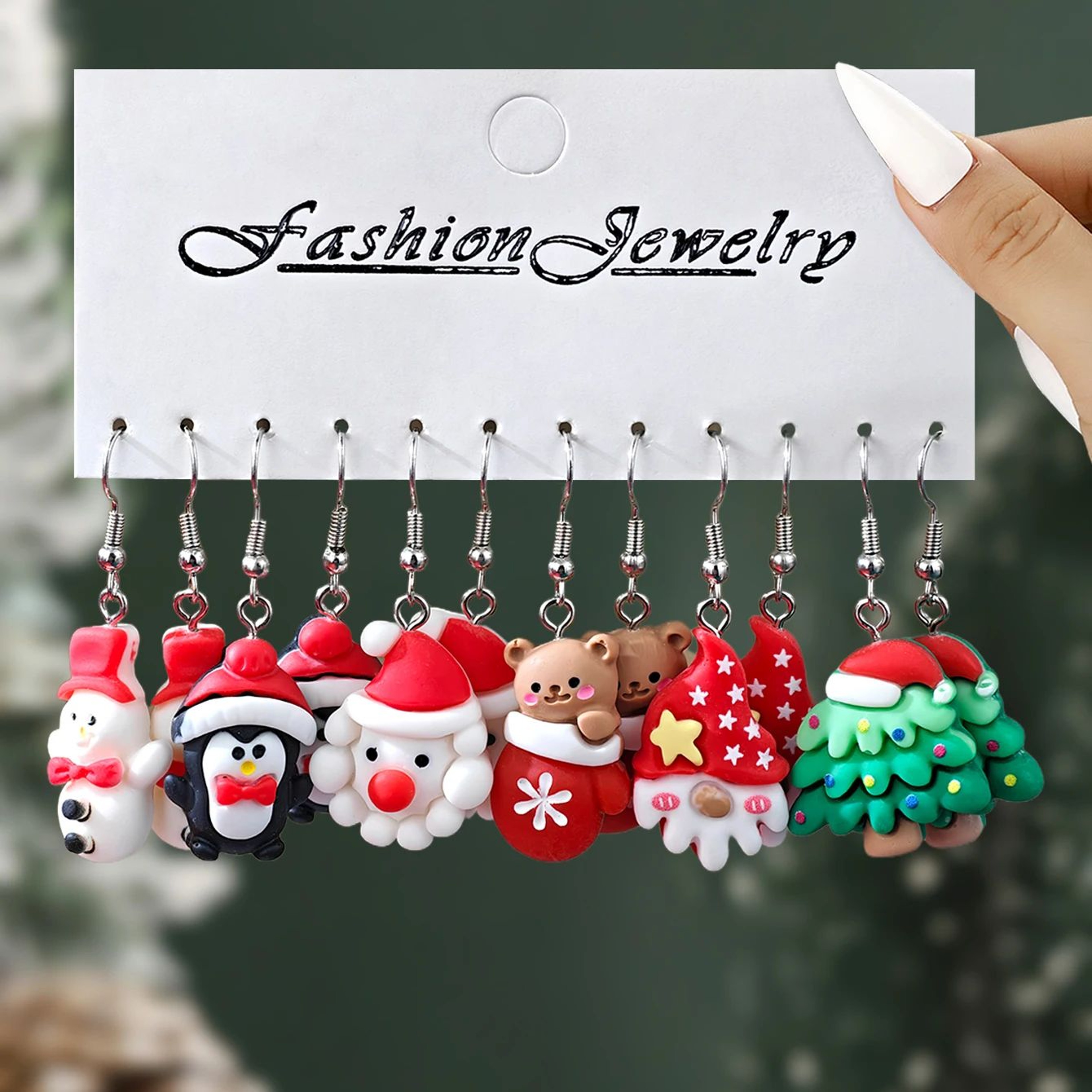 Cute Christmas Resin Dangle Earrings Set  Gingerbread Santa Tree And Penguin Holiday Jewelry 2