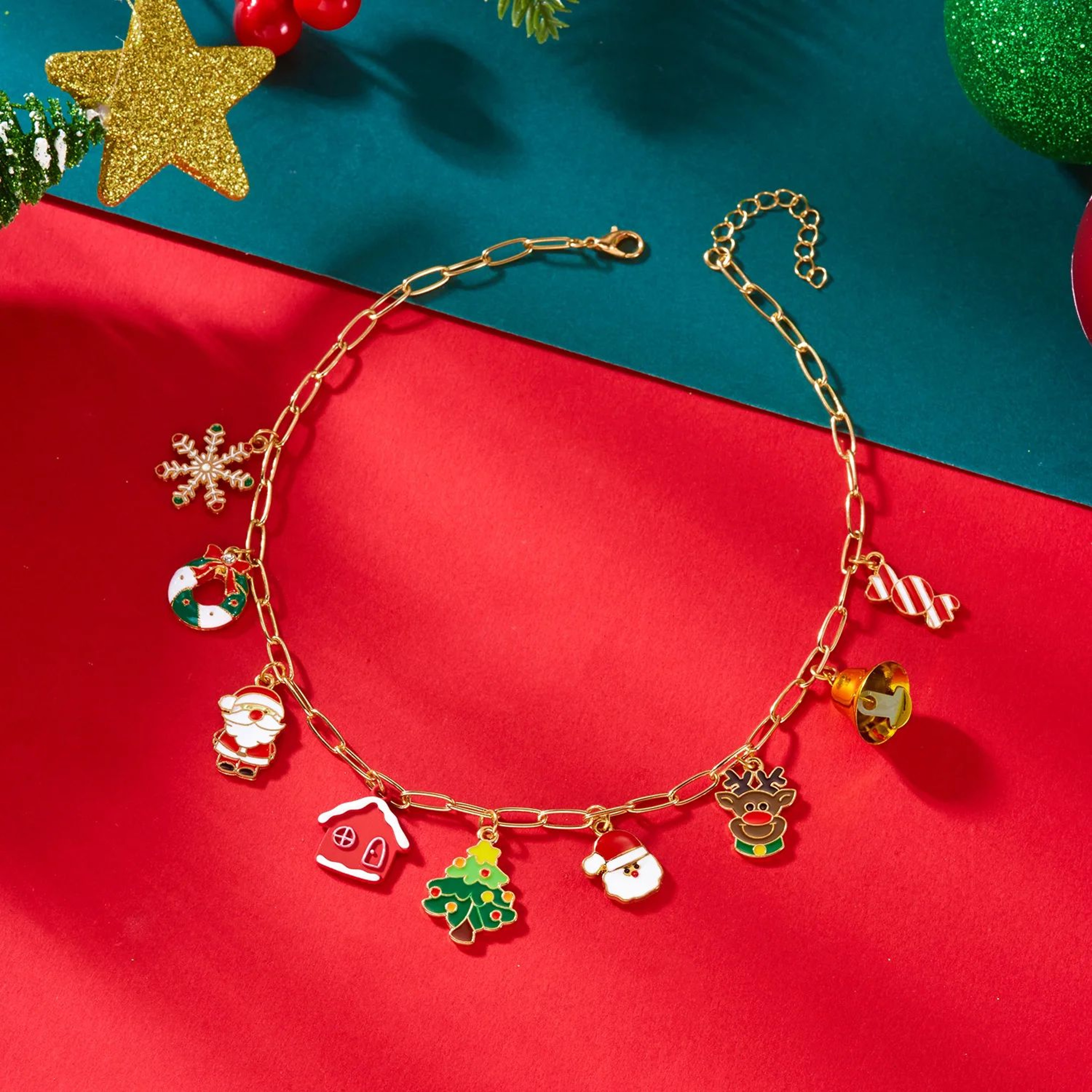 Christmas Rhinestone Pendant Necklace For Women  Snowflake Santa Bell Holiday Jewelry 3