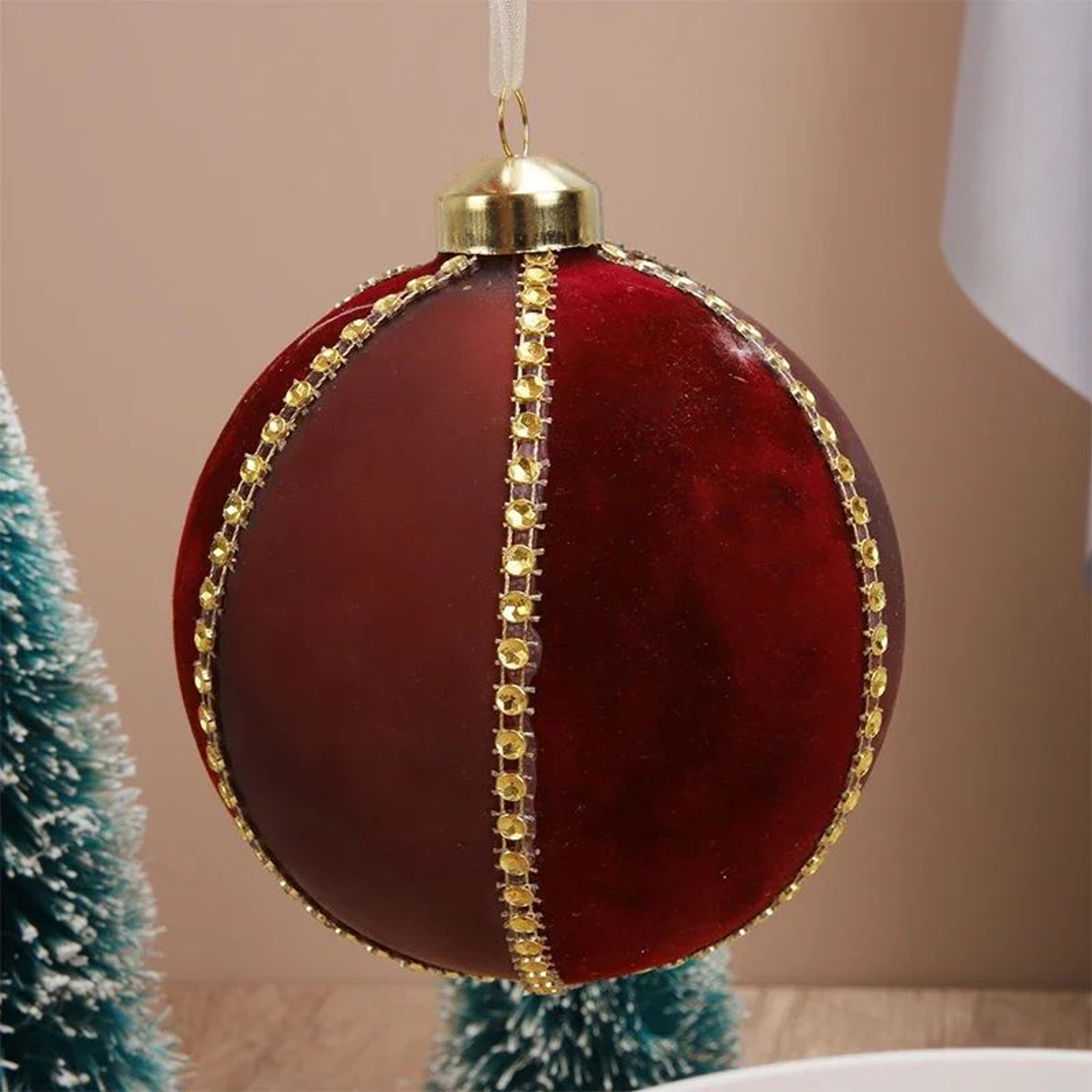 8cm Flocked Glass Christmas Ball Ornament With Rhinestone Accents 1