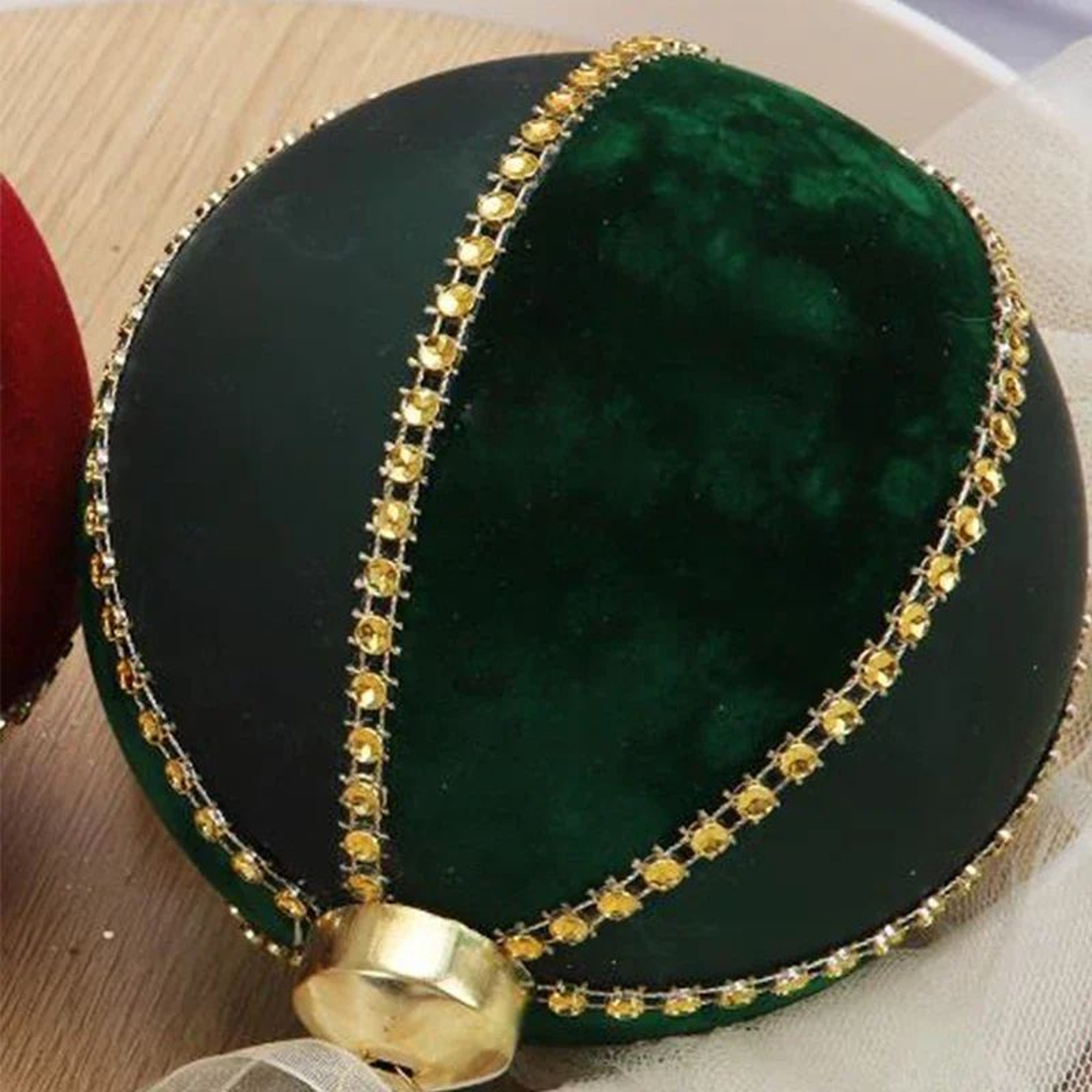 8cm Flocked Glass Christmas Ball Ornament With Rhinestone Accents 5