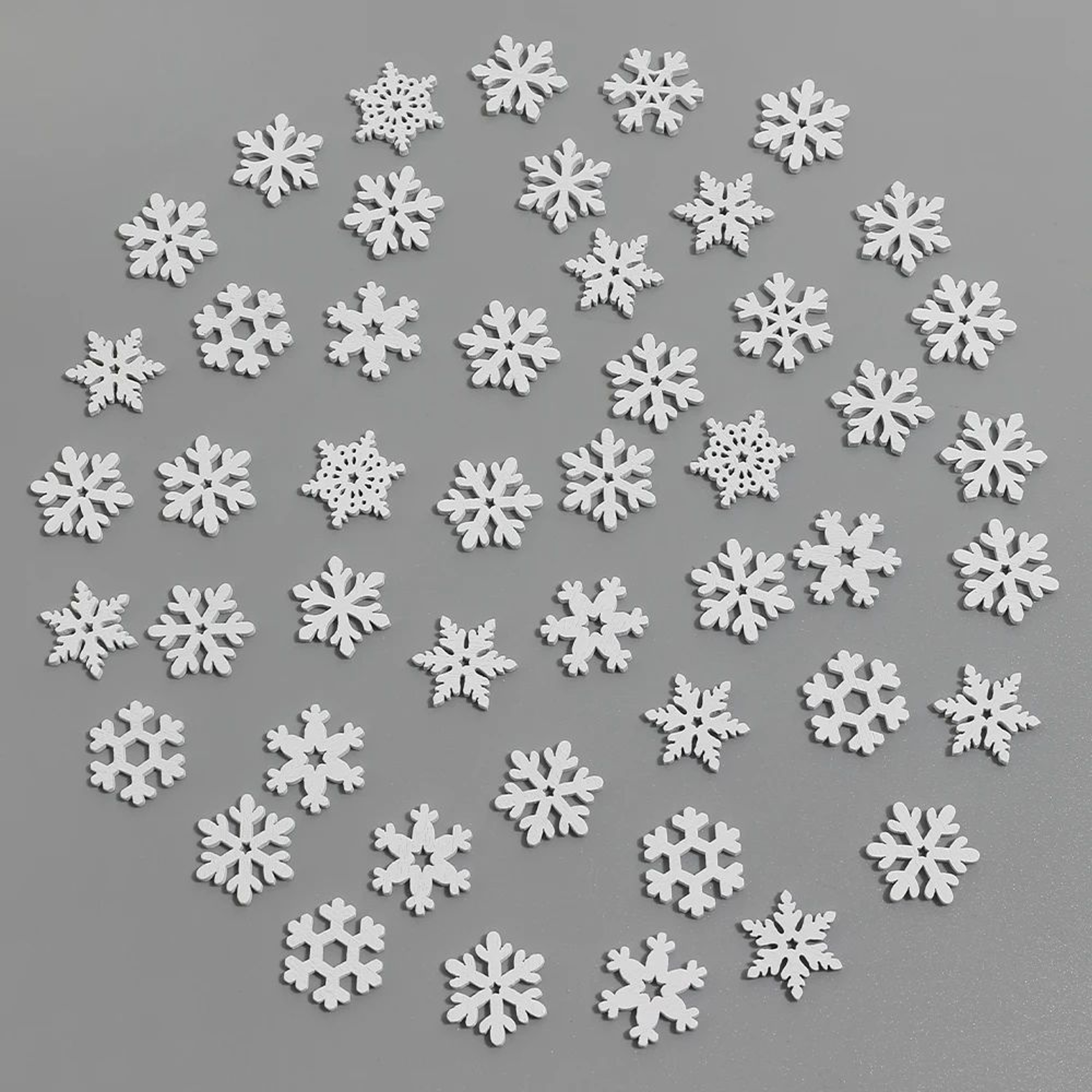 50PCS White Wooden Snowflake Christmas Ornaments For Tree Decor And DIY Crafts 0
